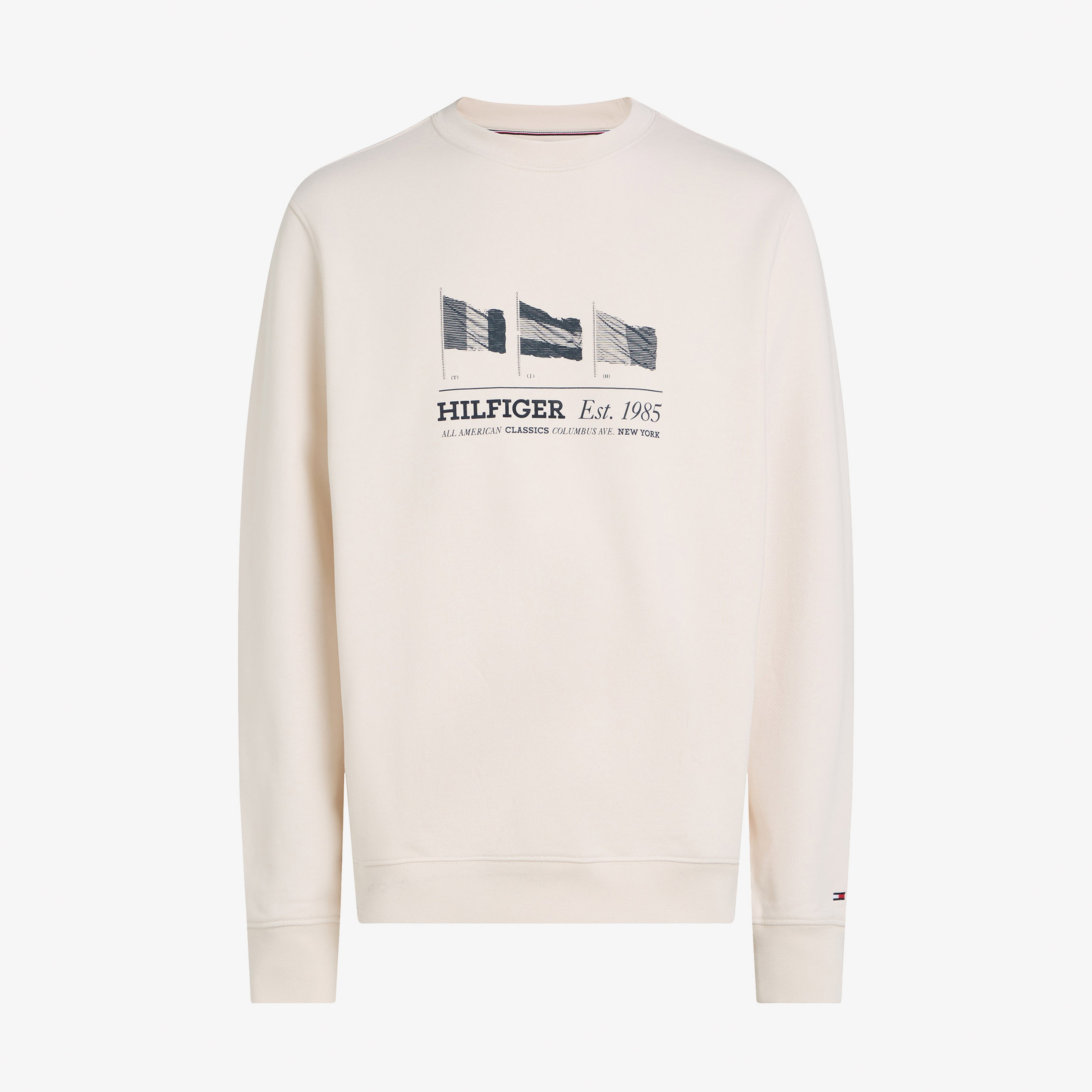 Tommy Hilfiger Flags Crewneck Erkek Kırık Beyaz Sweatshirt