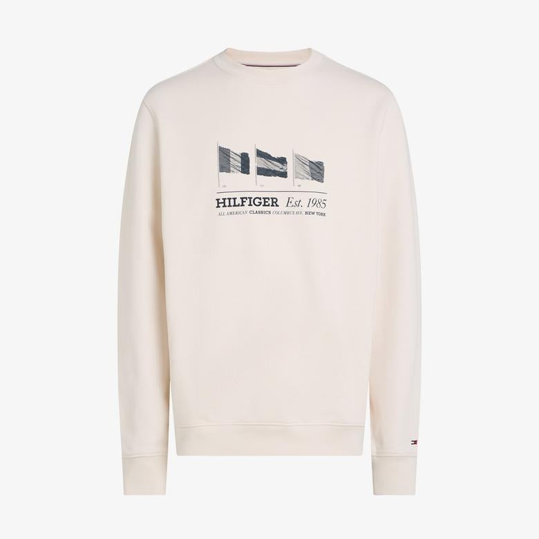Tommy Hilfiger Flags Crewneck Erkek Kırık Beyaz Sweatshirt