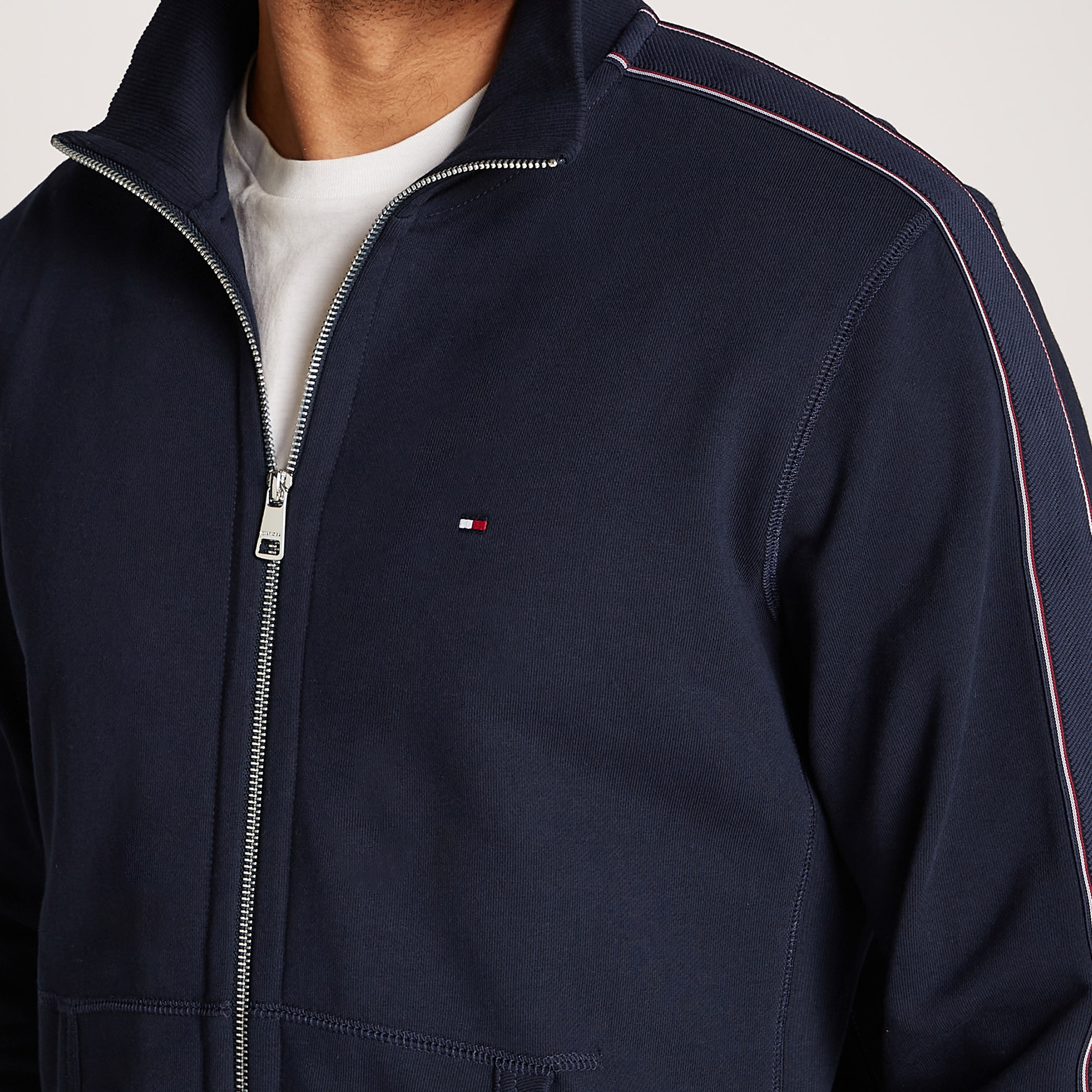 Tommy Hilfiger Global Stripe Zt Stand Collar Erkek Mavi Sweatshirt