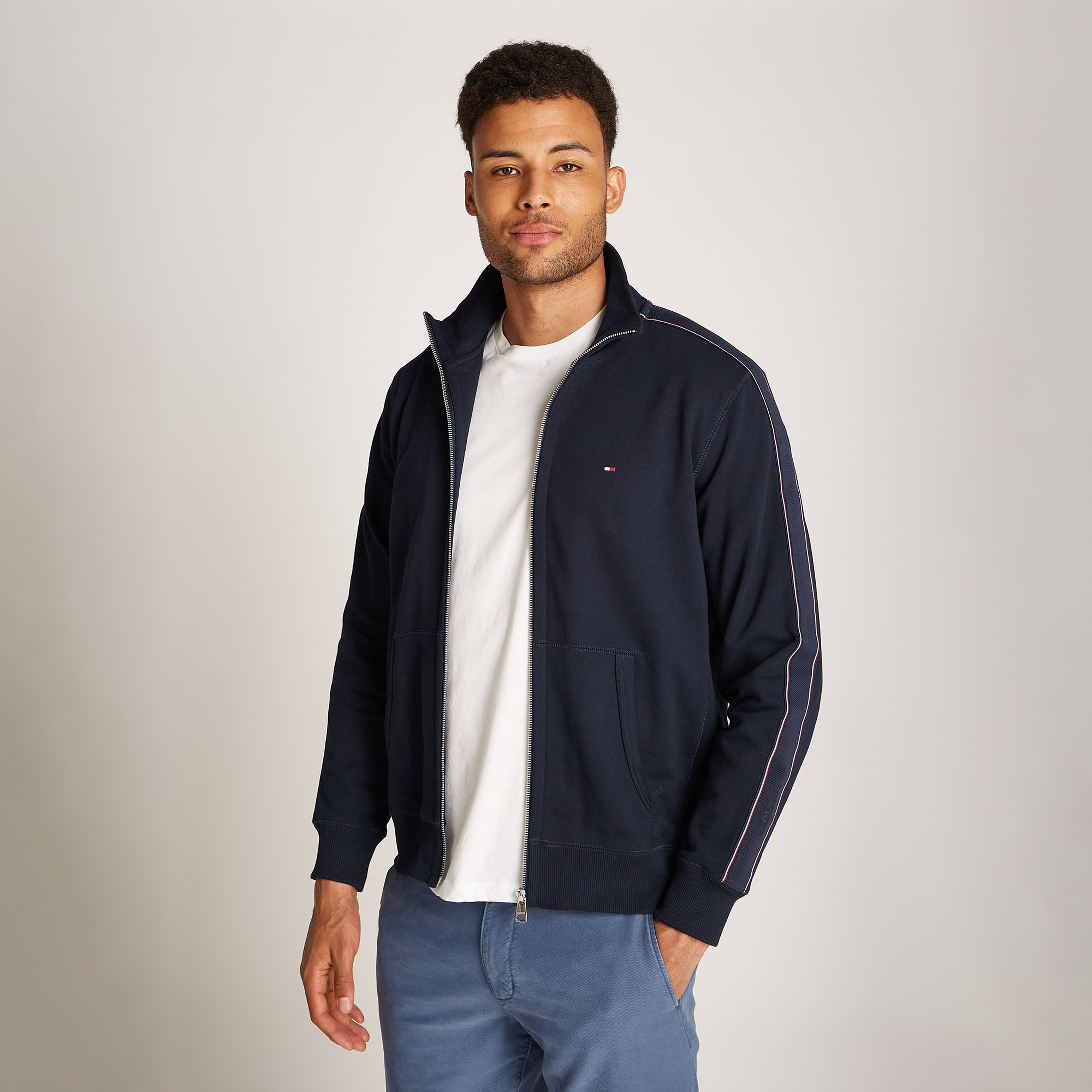 Tommy Hilfiger Global Stripe Zt Stand Collar Erkek Mavi Sweatshirt