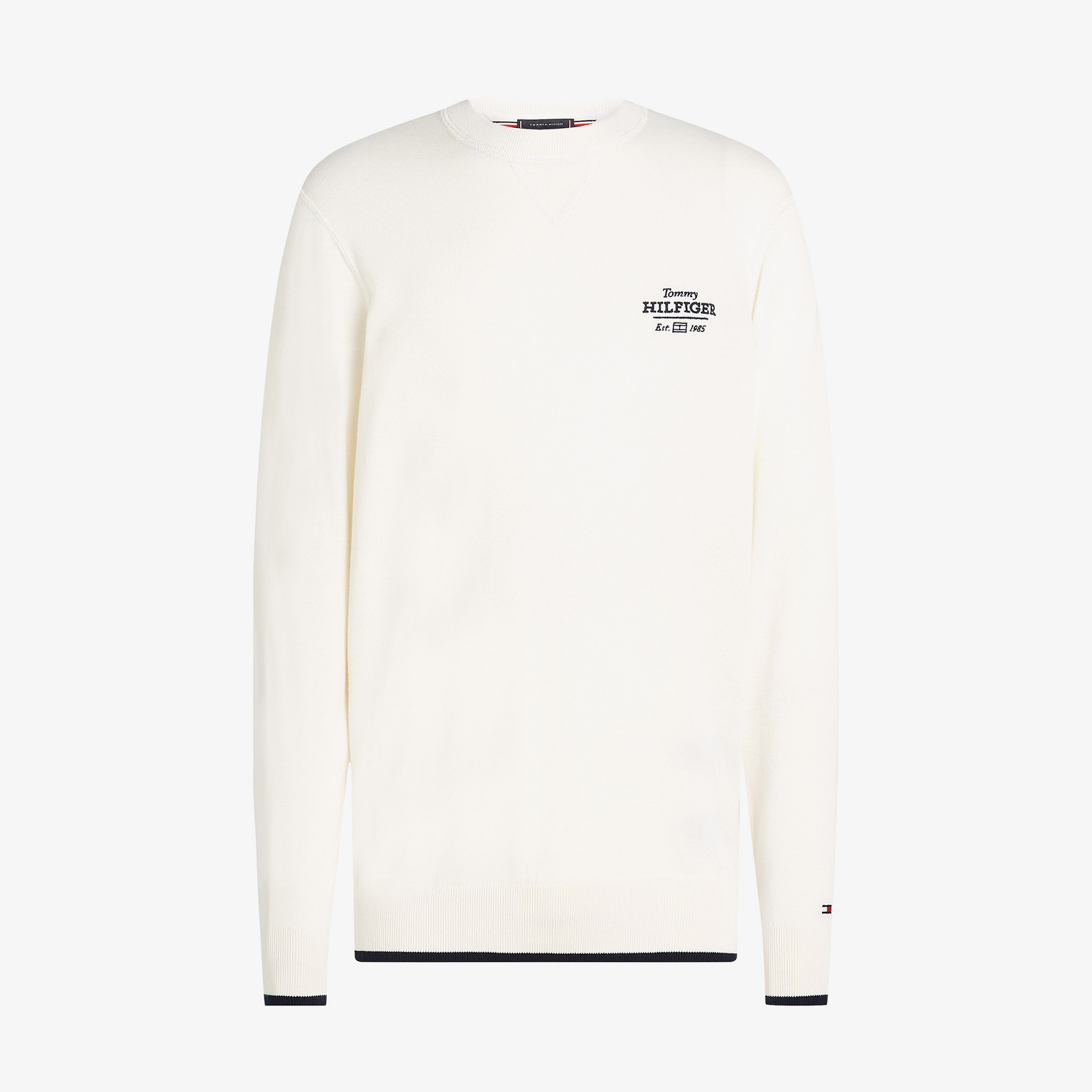 Tommy Hilfiger Graphic Cotton Crew Erkek Beyaz Kazak