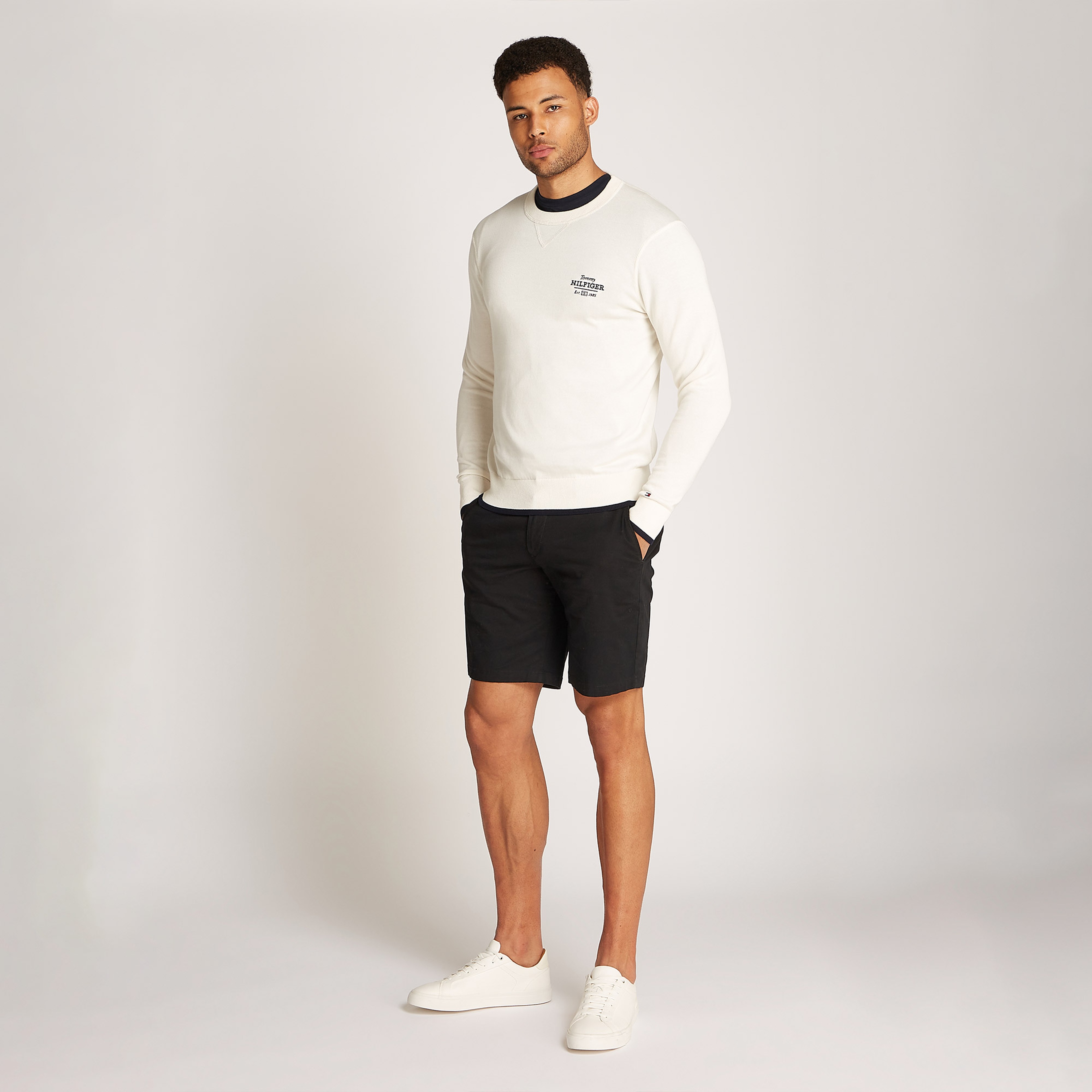 Tommy Hilfiger Graphic Cotton Crew Erkek Beyaz Kazak