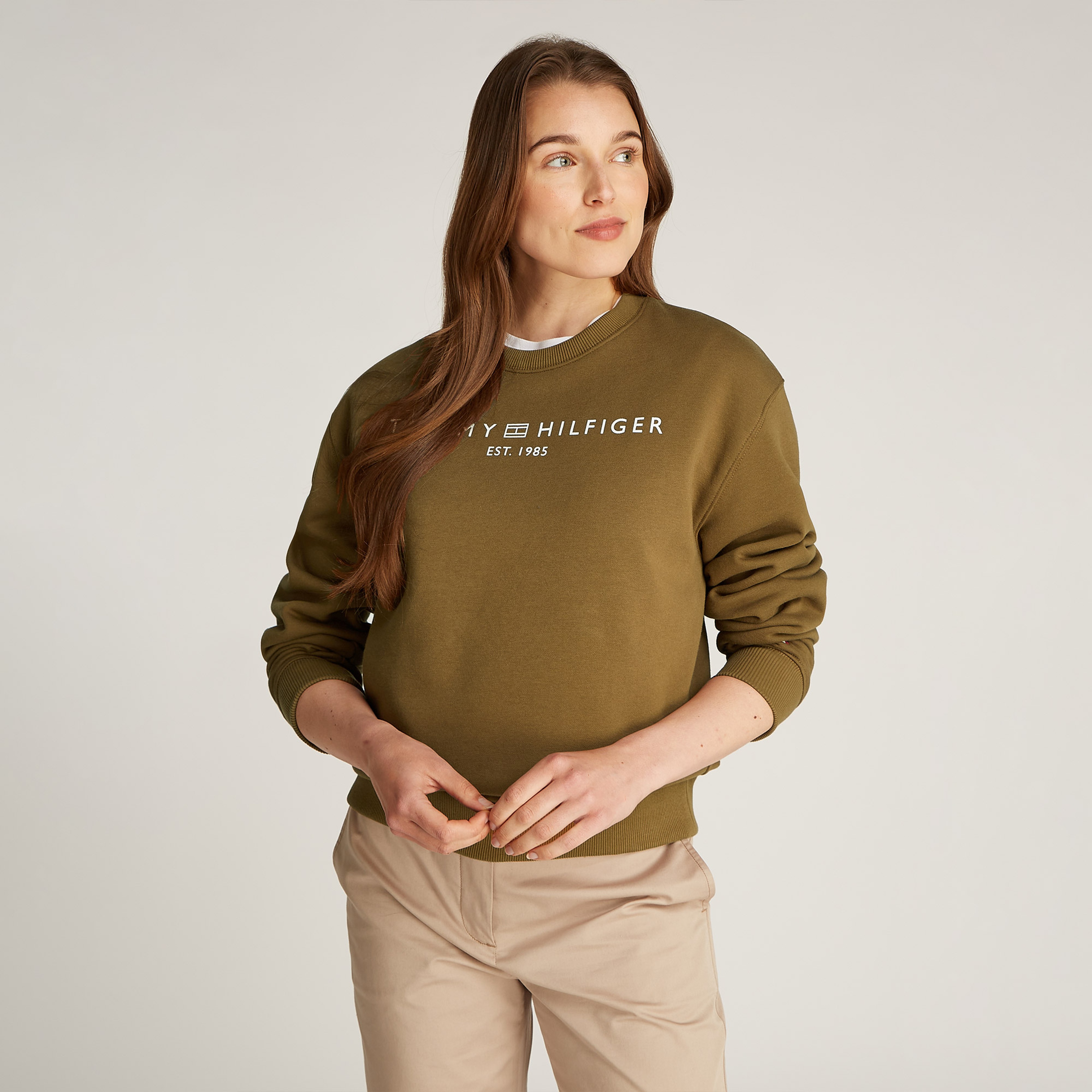 Tommy Hilfiger Corp Logo C-Nk Kadın Haki Sweatshirt