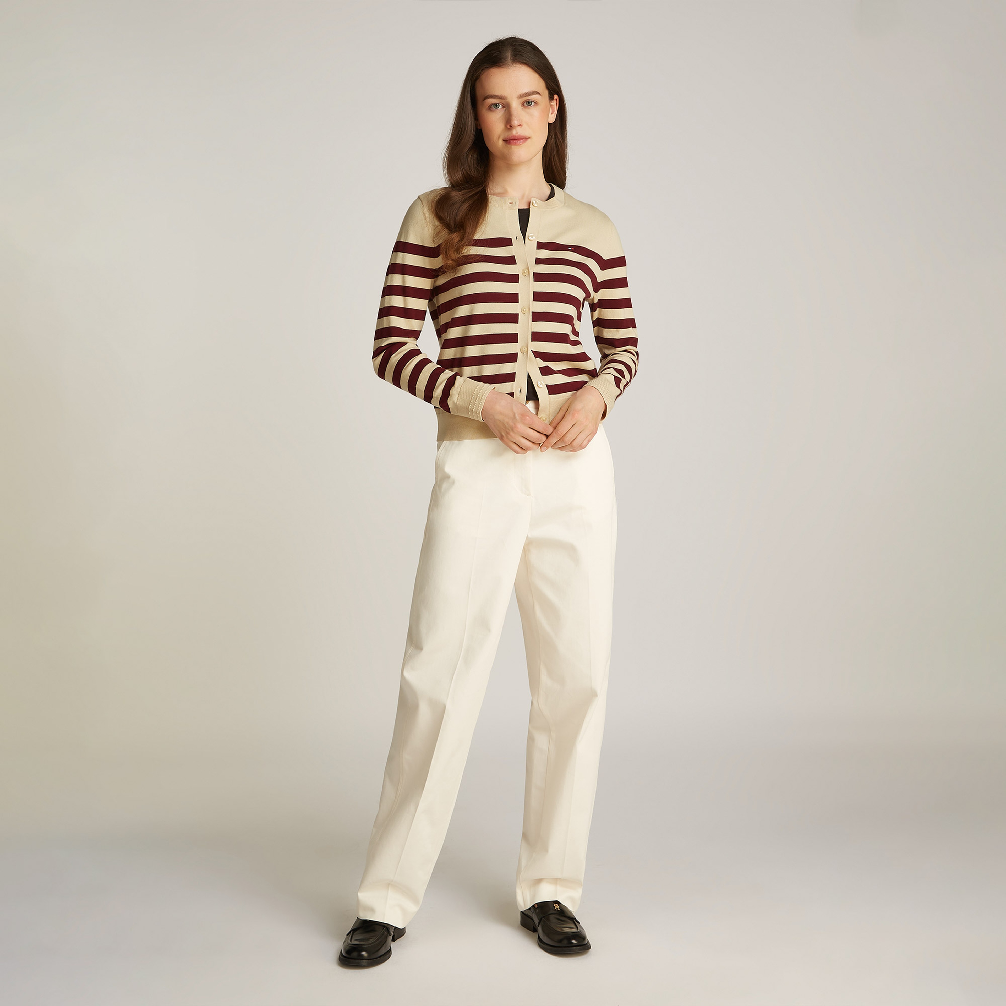 Tommy Hilfiger Co Jersey Stitch C-Nk Cardi Kadın Beyaz Kazak