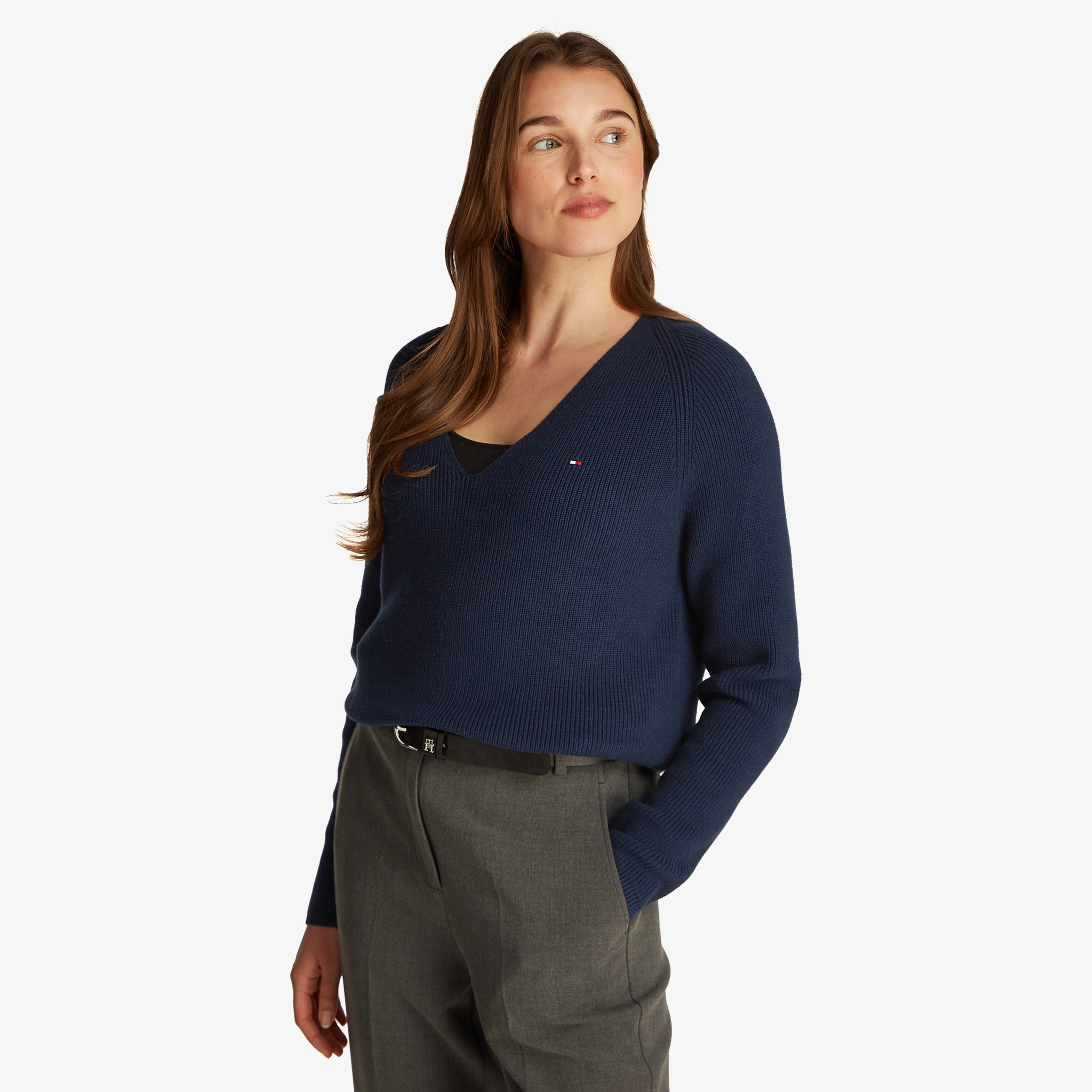 Tommy Hilfiger Co Cardi Stitch V-Nk Kadın Lacivert Kazak