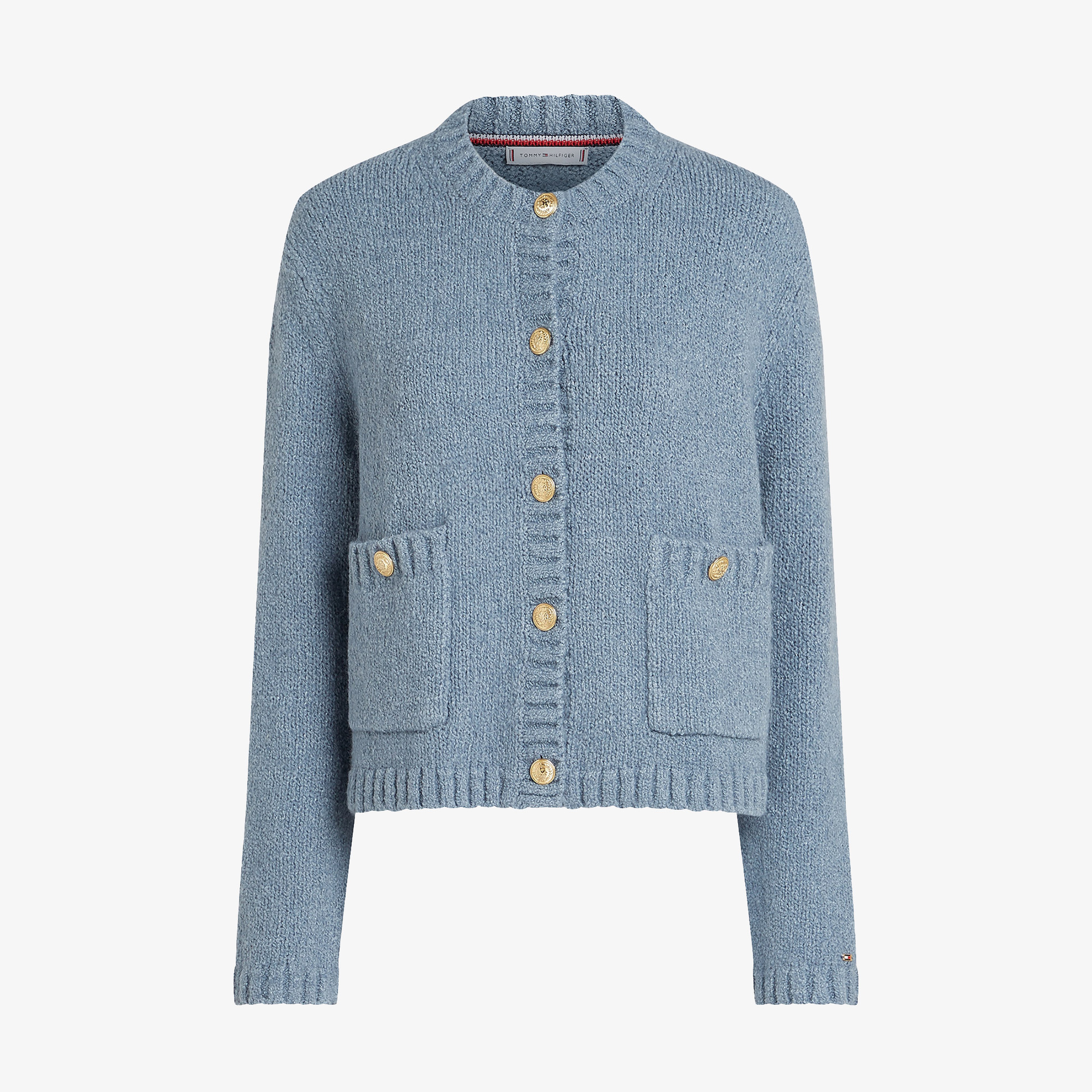 Tommy Hilfiger Textured Gold Button Lady Kadın Mavi Kazak