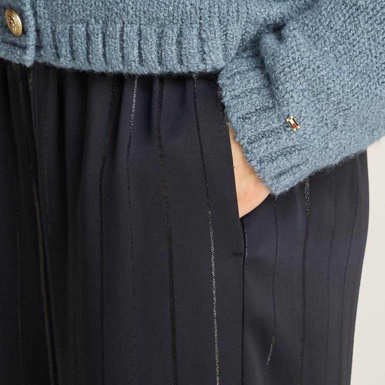 Tommy Hilfiger Textured Gold Button Lady Kadın Mavi Kazak