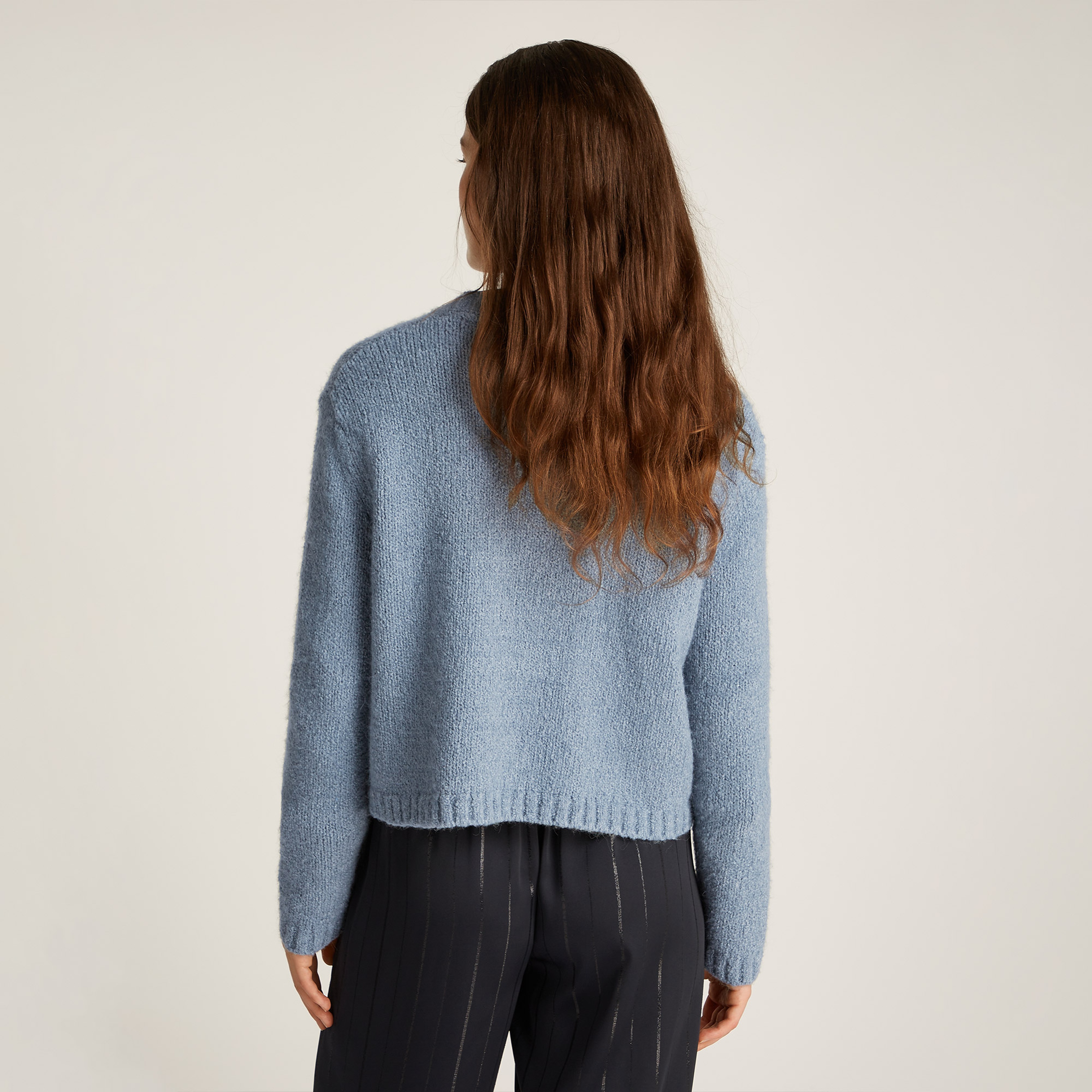 Tommy Hilfiger Textured Gold Button Lady Kadın Mavi Kazak