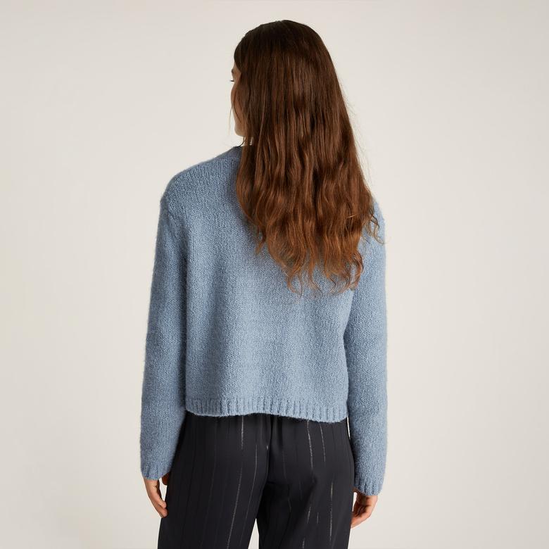 Tommy Hilfiger Textured Gold Button Lady Kadın Mavi Kazak