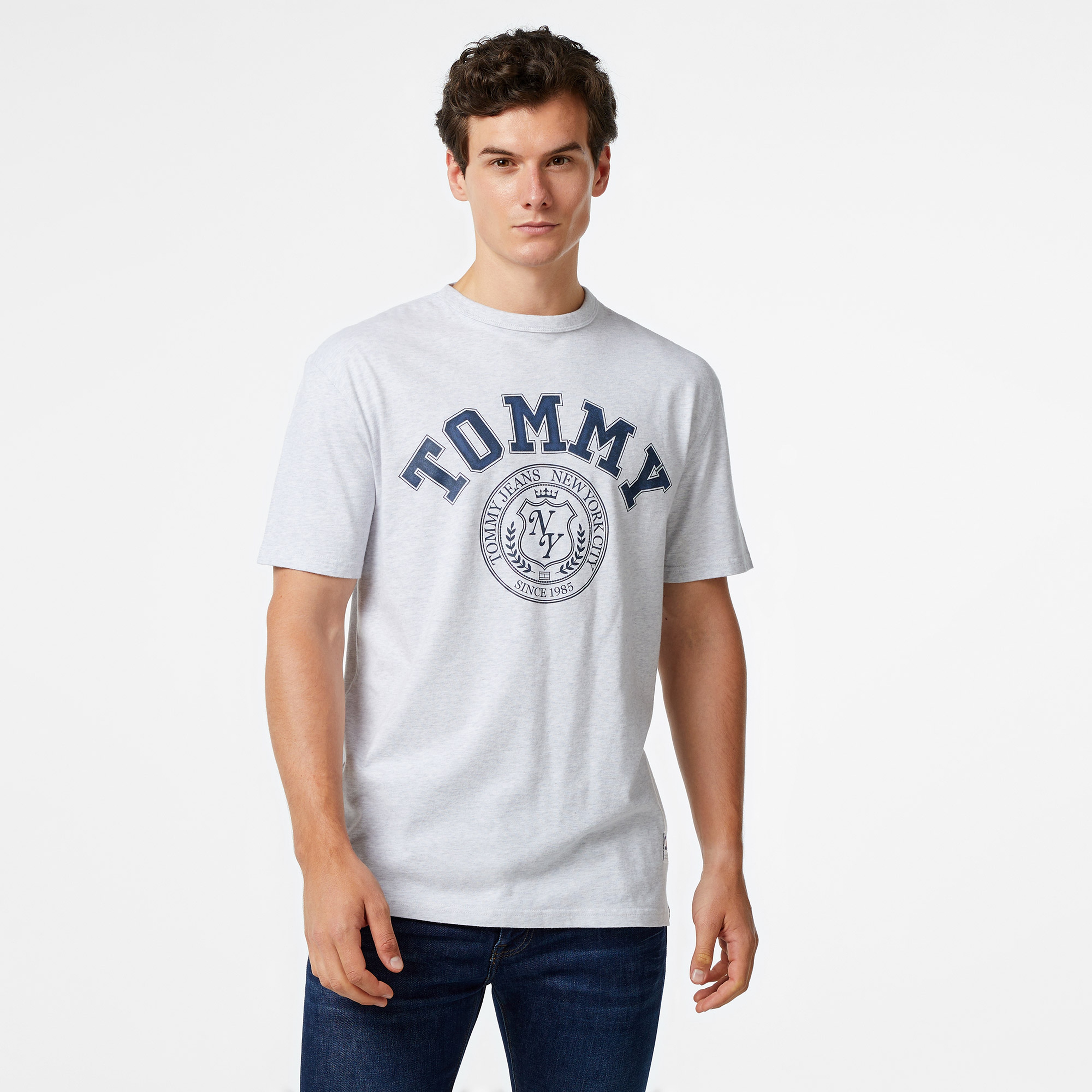 Tommy Hilfiger Jeans Vintage Arch Tommy Erkek Gri T-Shirt