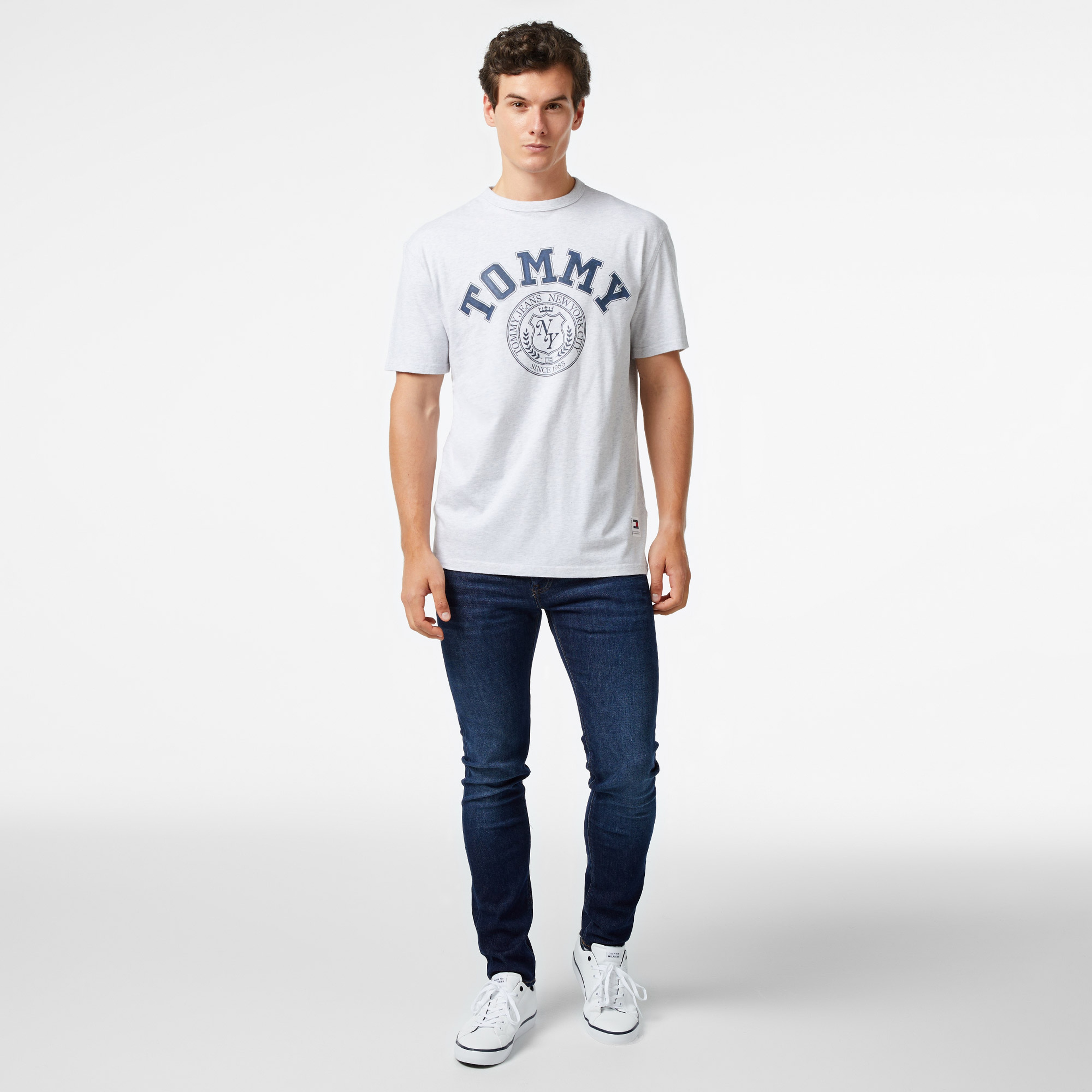 Tommy Hilfiger Jeans Vintage Arch Tommy Erkek Gri T-Shirt