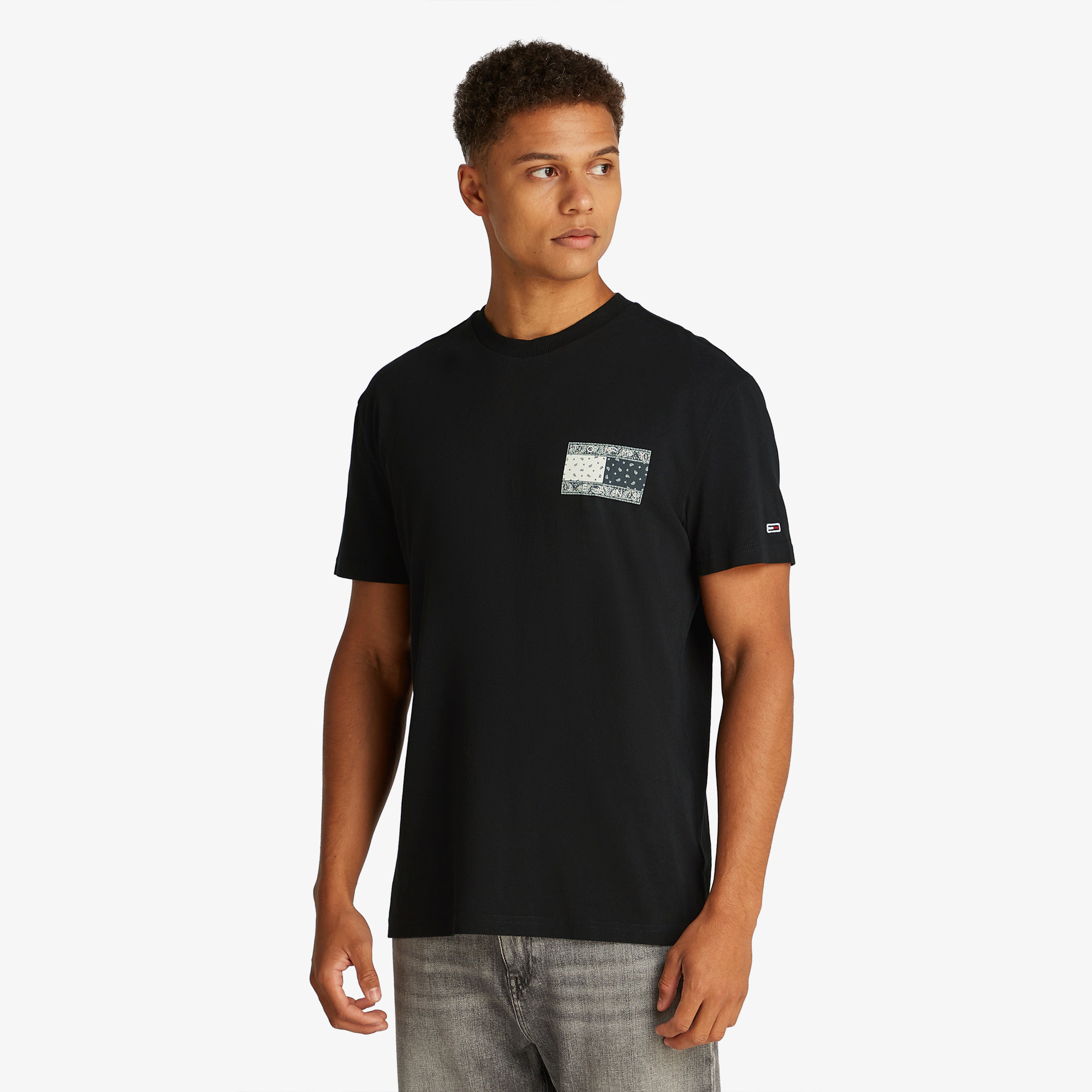Tommy Jeans Reg Paisley Flag Ext Erkek Siyah T-Shirt