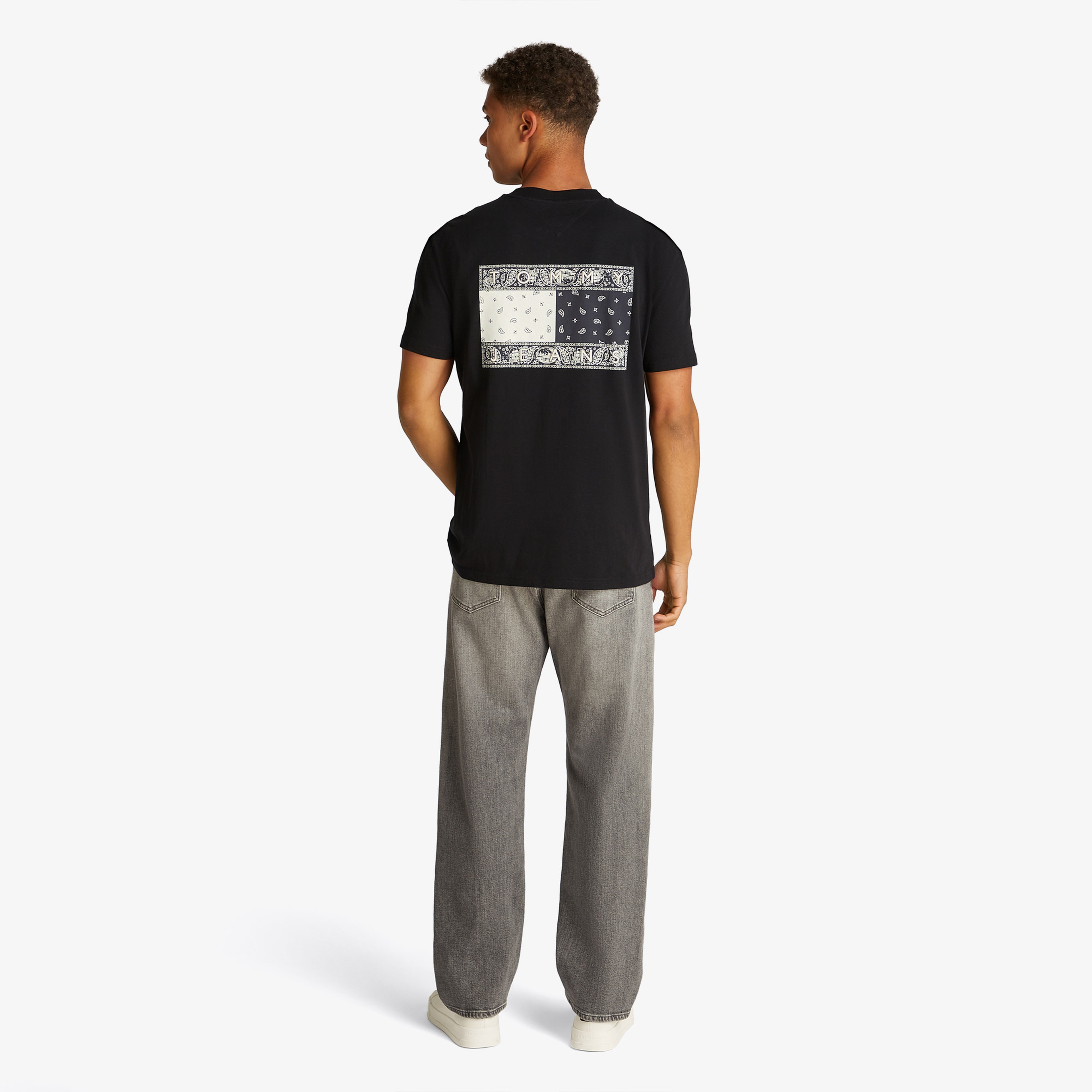 Tommy Jeans Reg Paisley Flag Ext Erkek Siyah T-Shirt