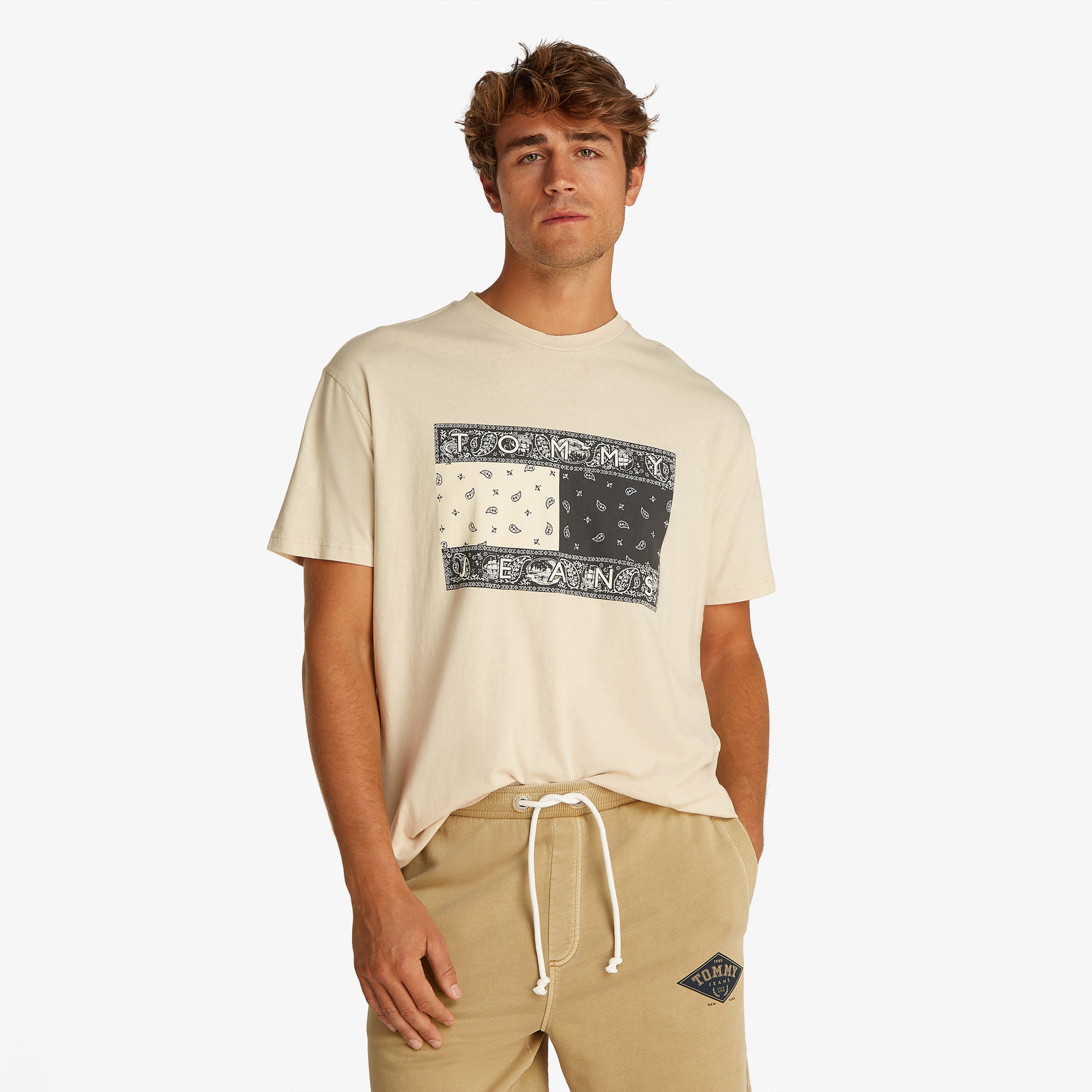 Tommy Jeans Relax Paisley Flag Erkek Bej T-Shirt