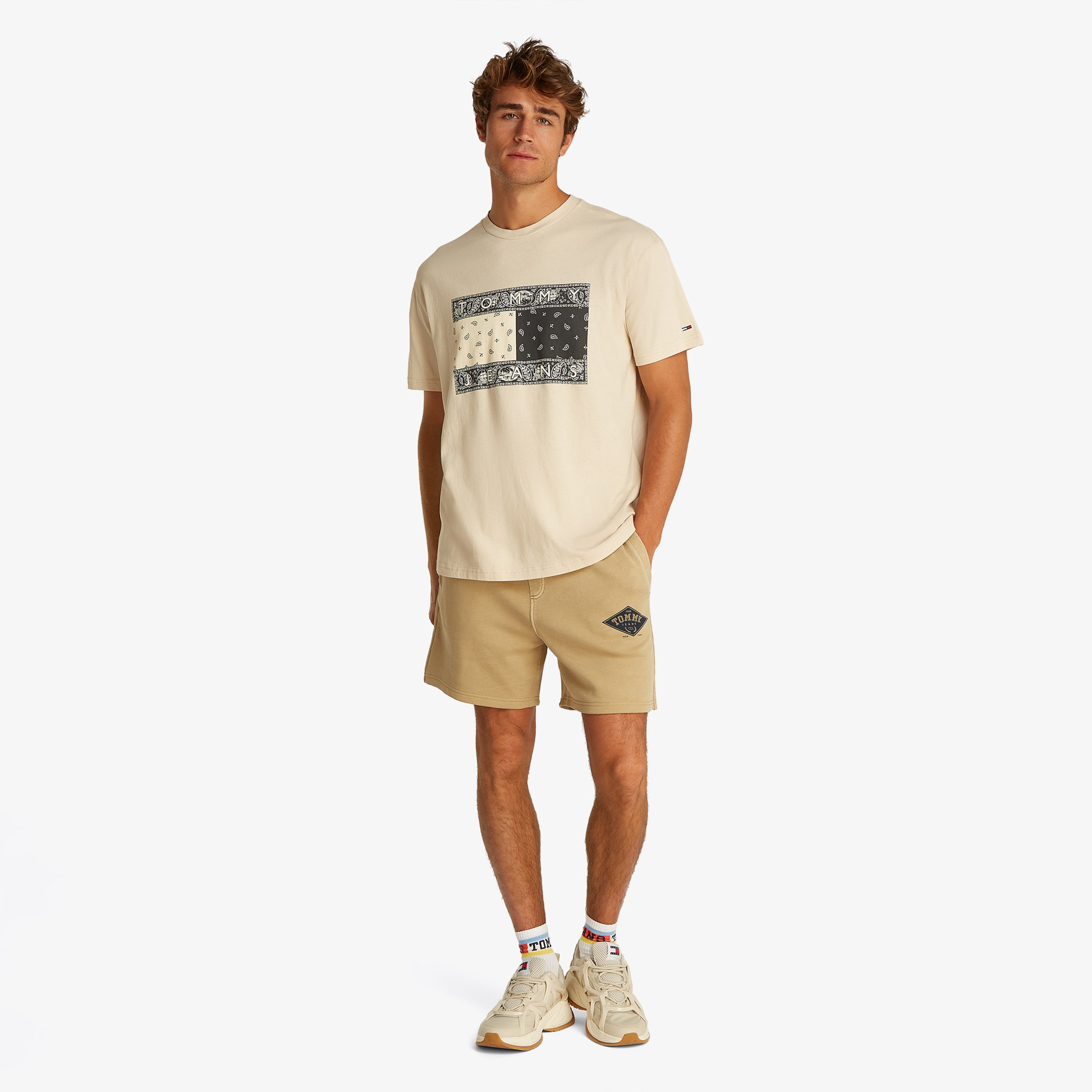 Tommy Jeans Relax Paisley Flag Erkek Bej T-Shirt