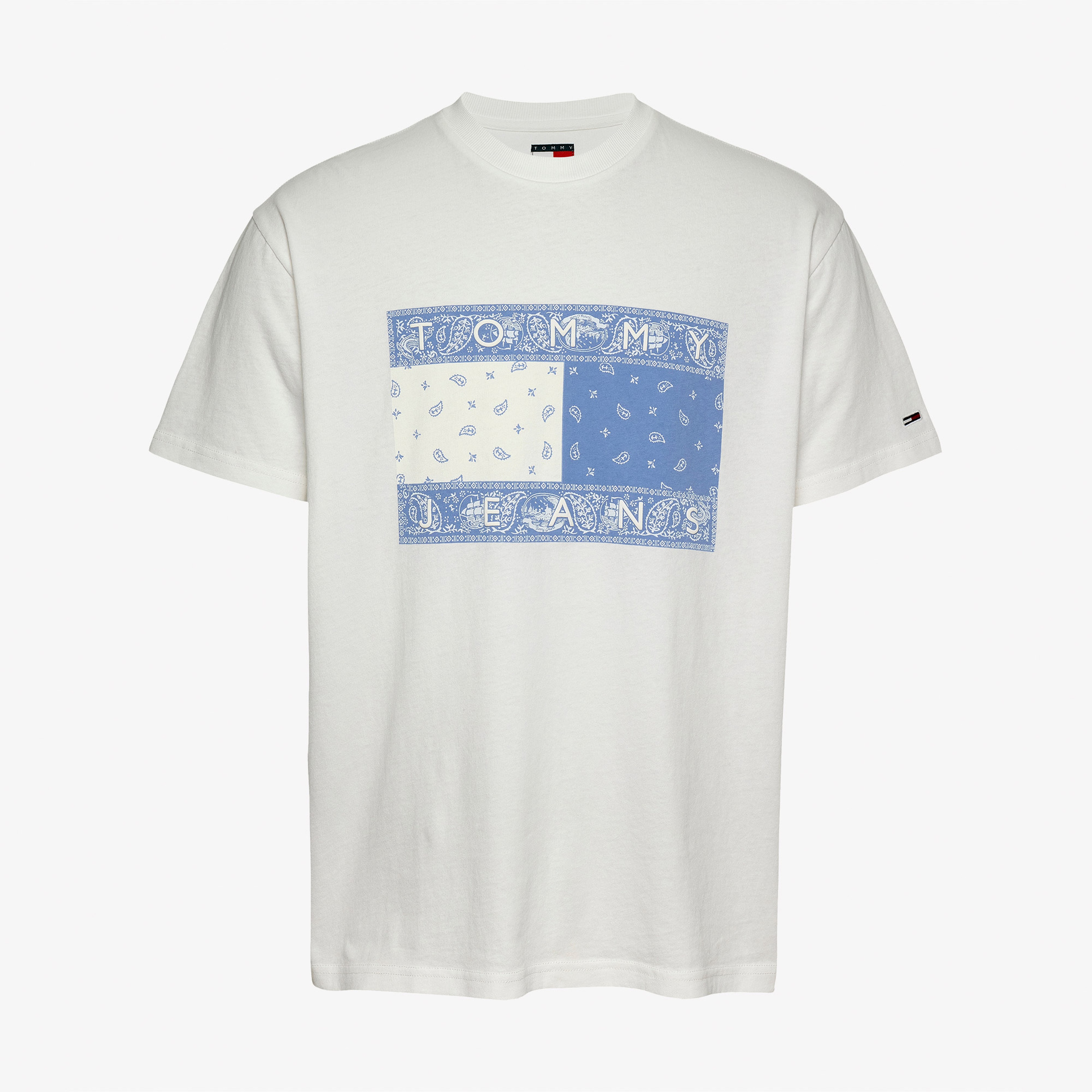 Tommy Jeans Relax Paisley Flag Erkek Beyaz T-Shirt