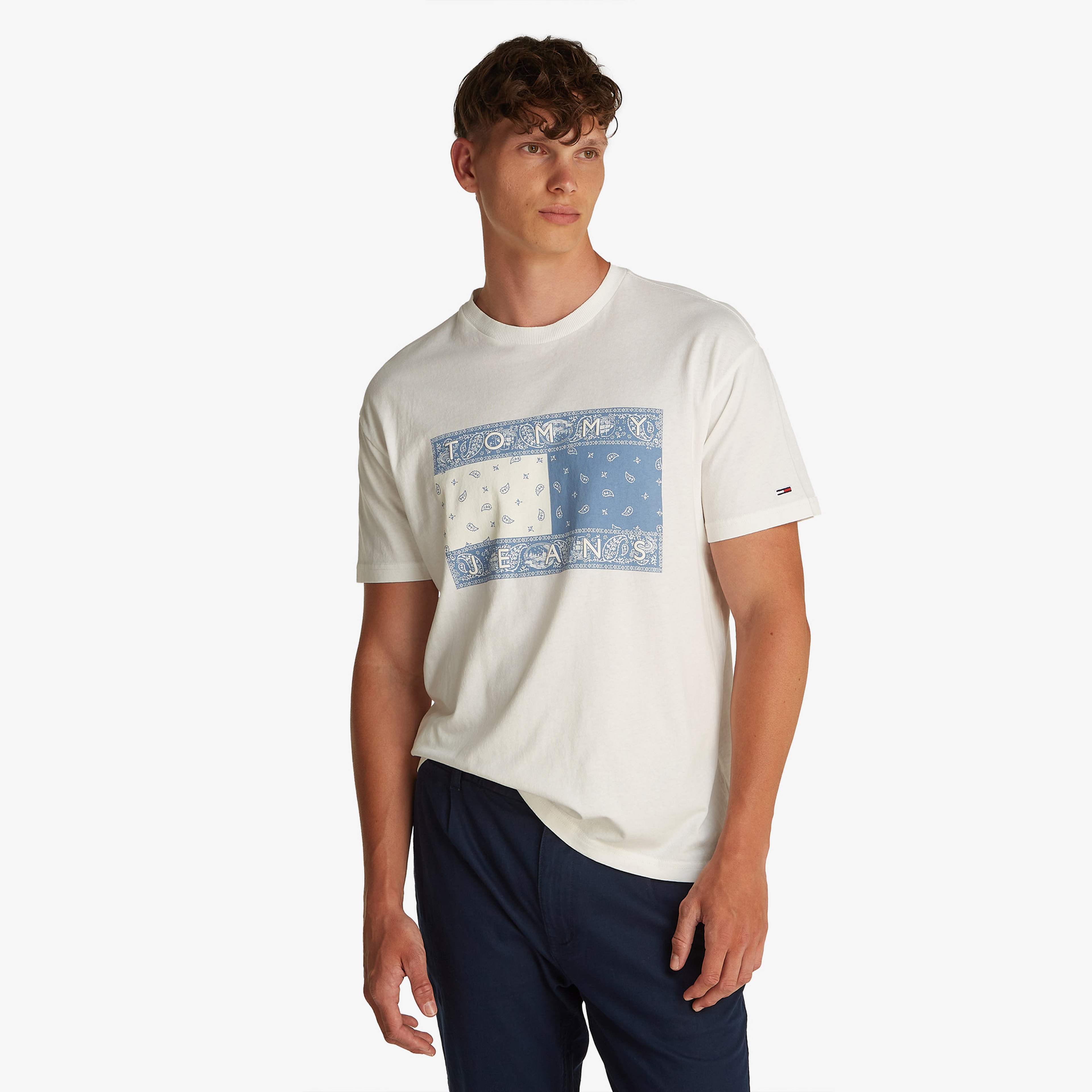 Tommy Jeans Relax Paisley Flag Erkek Beyaz T-Shirt