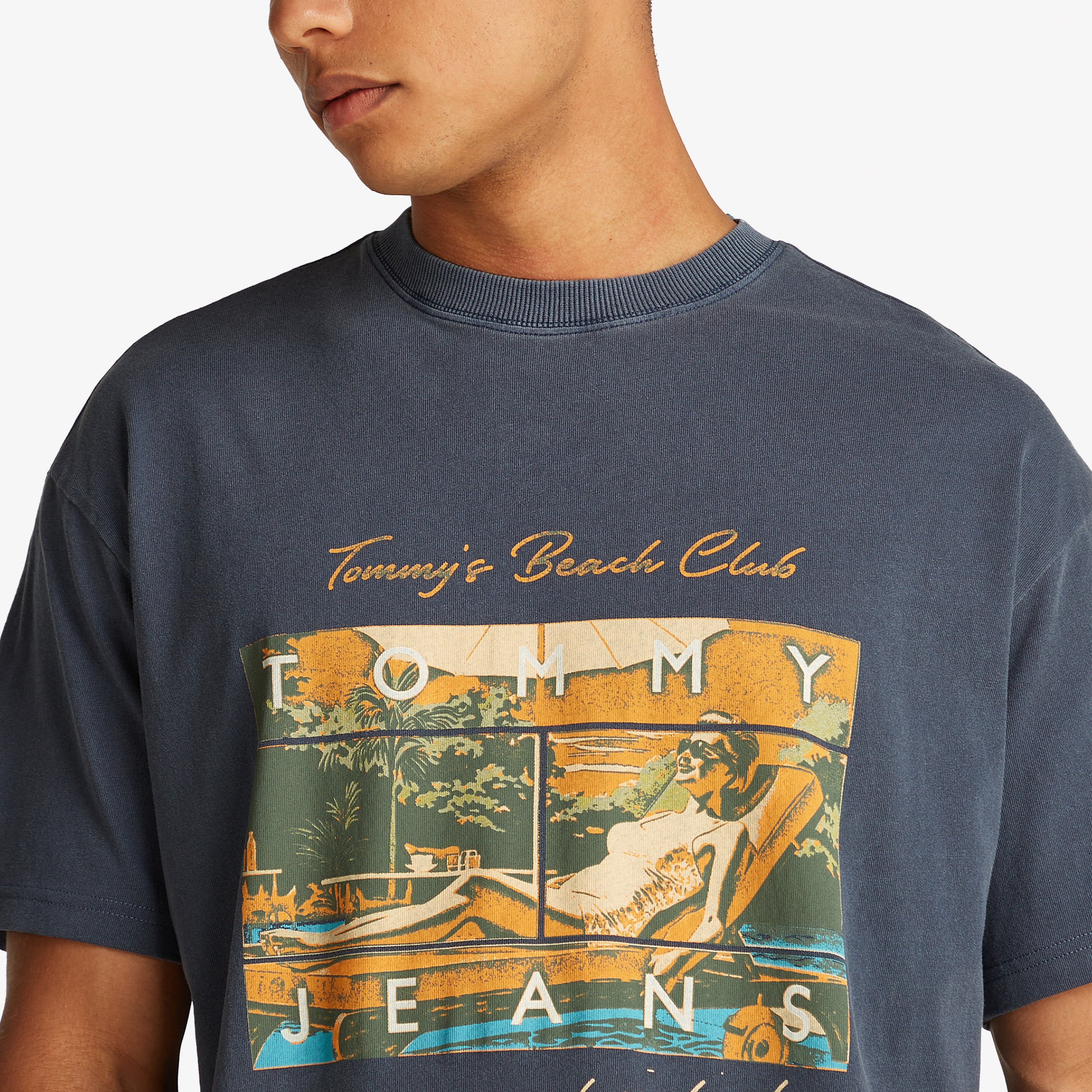 Tommy Jeans Beach Club Graphic Erkek Mavi T-Shirt