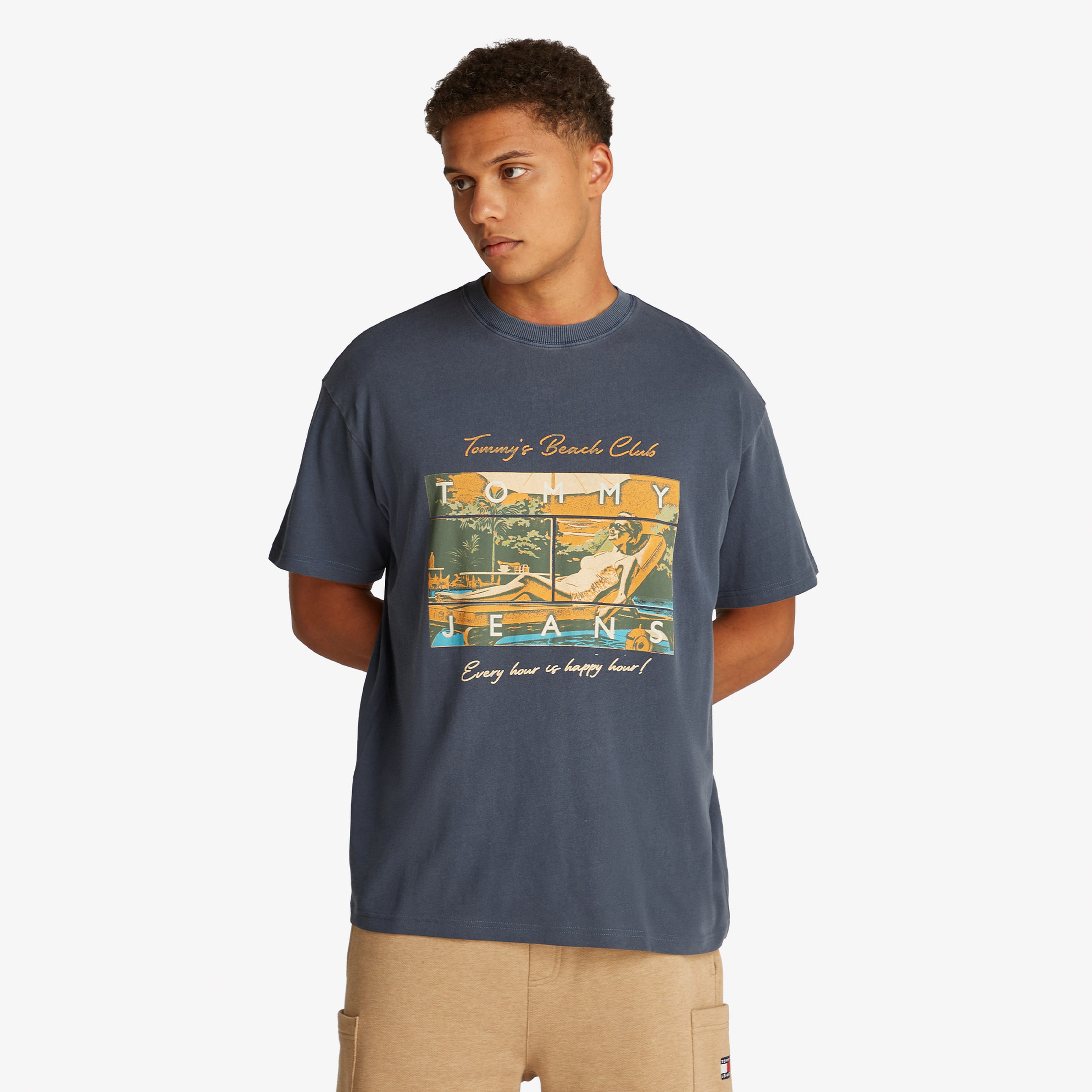 Tommy Jeans Beach Club Graphic Erkek Mavi T-Shirt