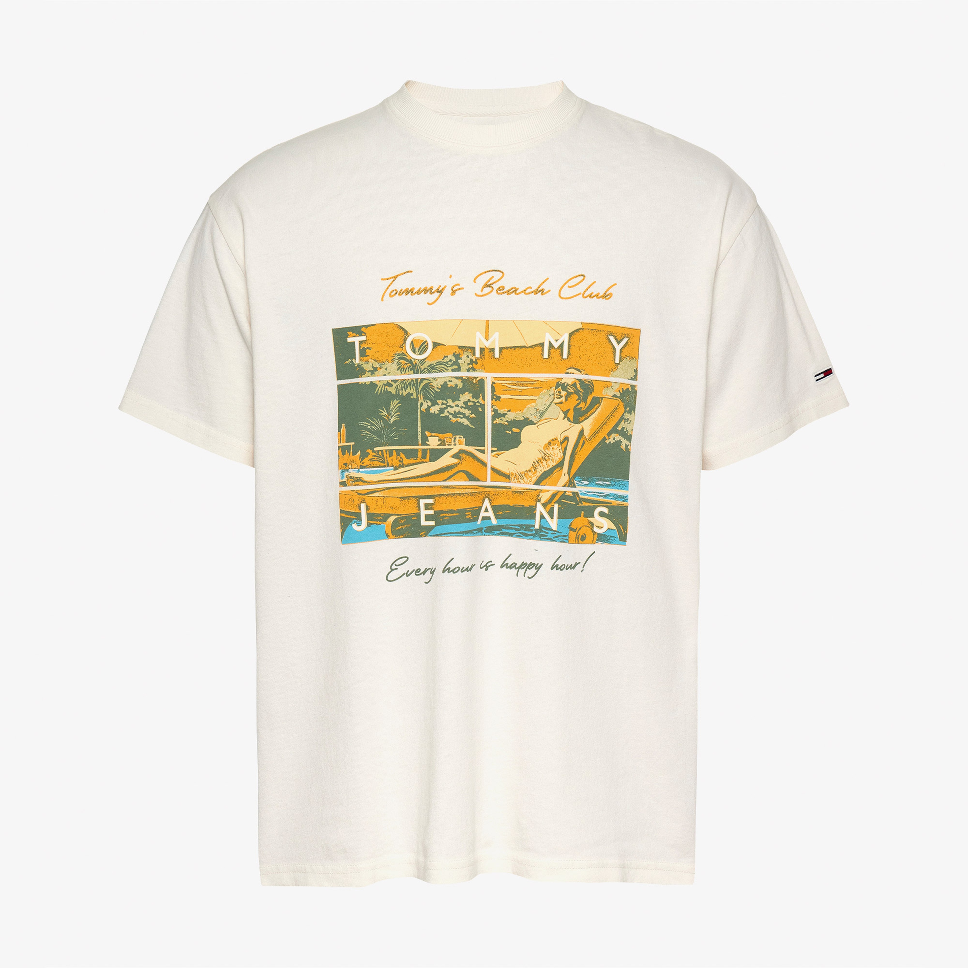 Tommy Jeans Relax Beach Club Graphic Erkek Beyaz T-Shirt