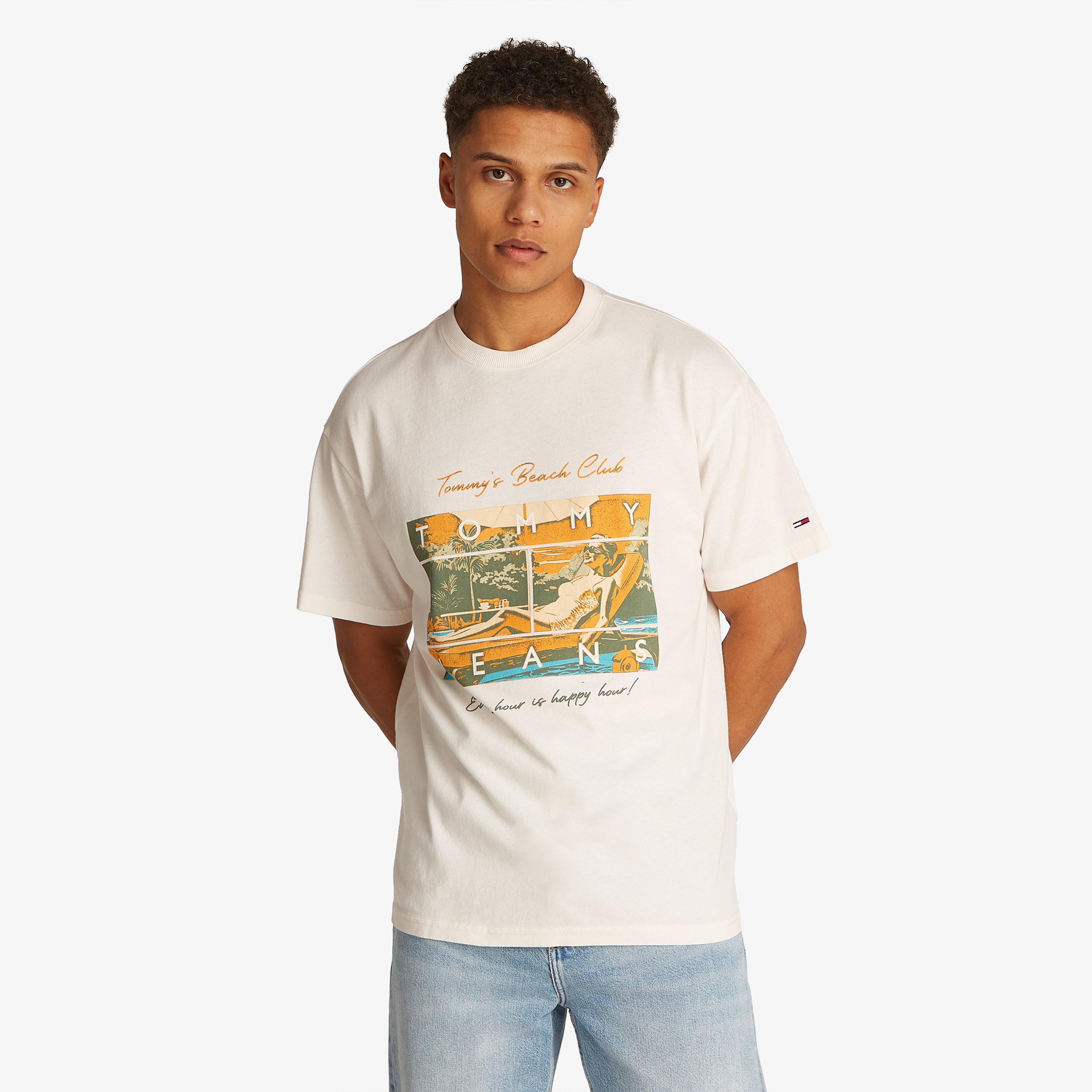 Tommy Jeans Relax Beach Club Graphic Erkek Beyaz T-Shirt