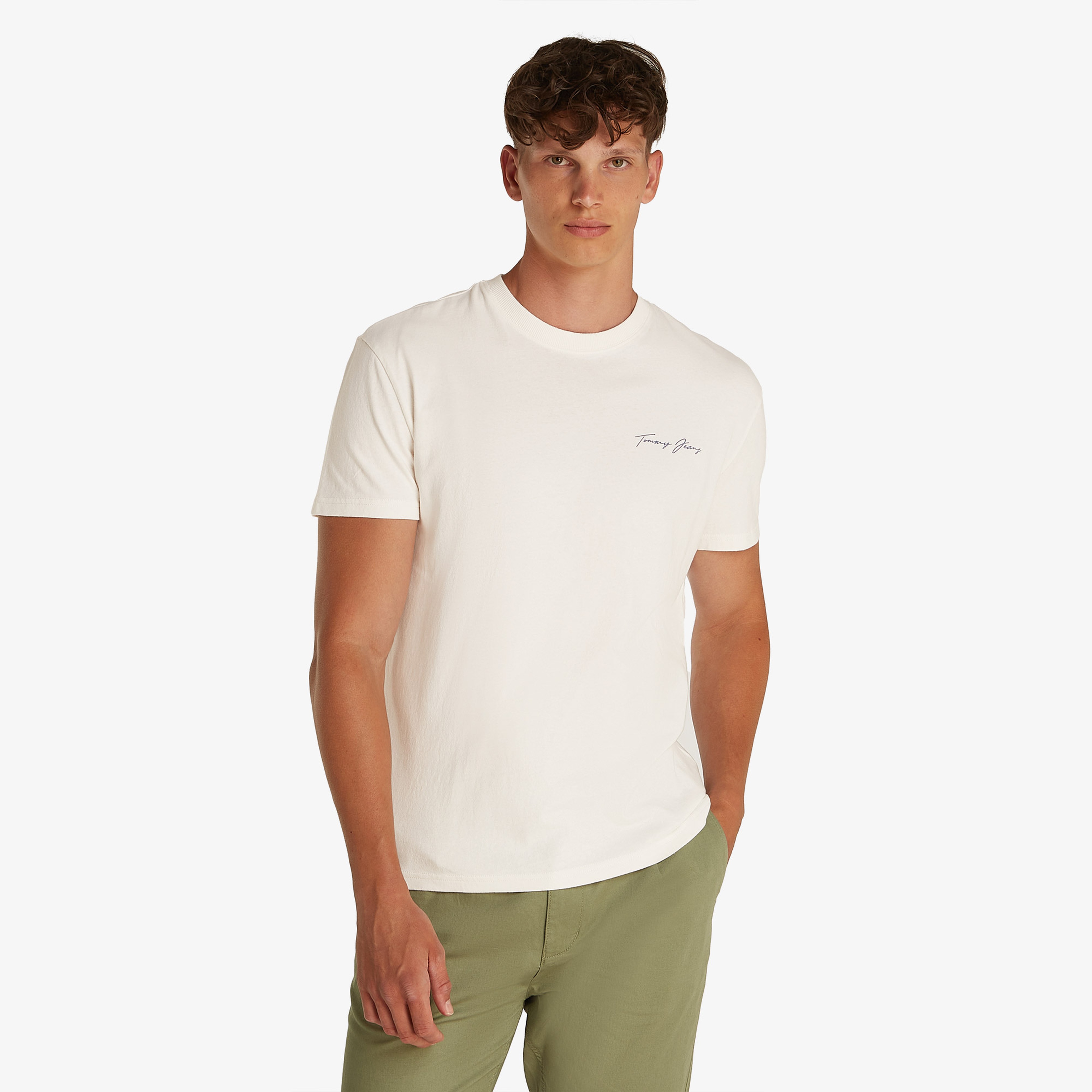 Tommy Jeans Reg Sig Sailing Ext Erkek Beyaz T-Shirt
