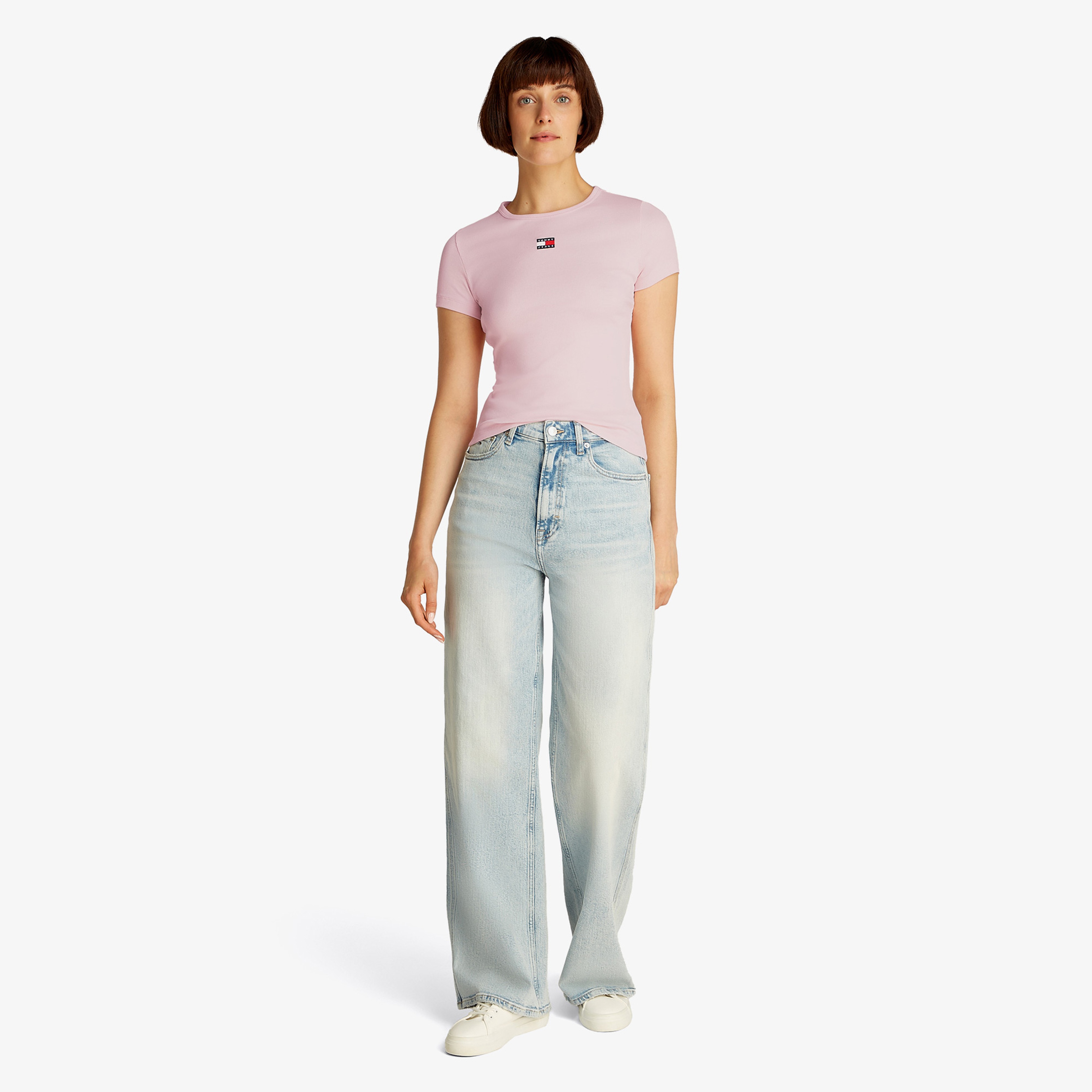 Tommy Jeans Slim Badge Rib Kadın Pembe T-Shirt