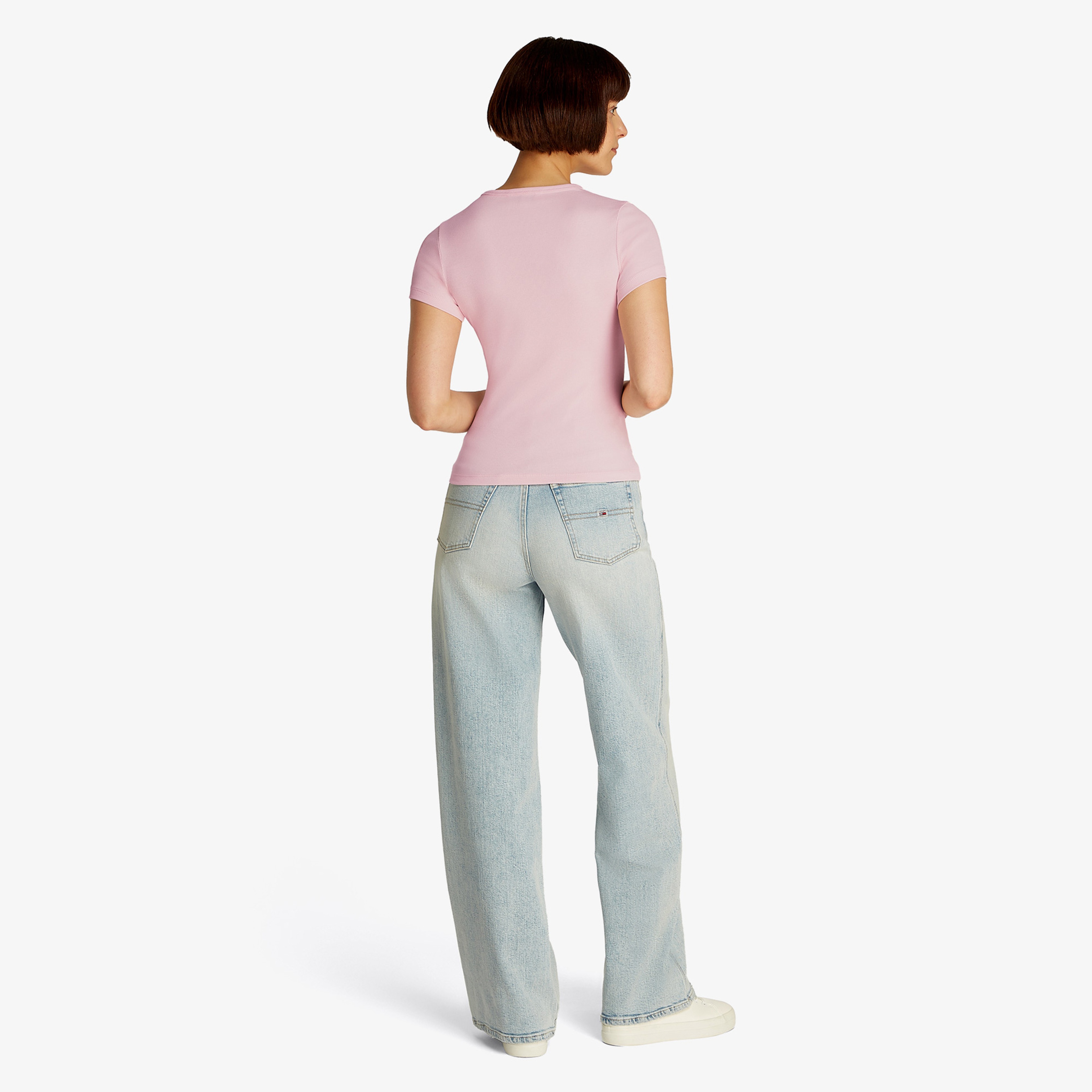 Tommy Jeans Slim Badge Rib Kadın Pembe T-Shirt