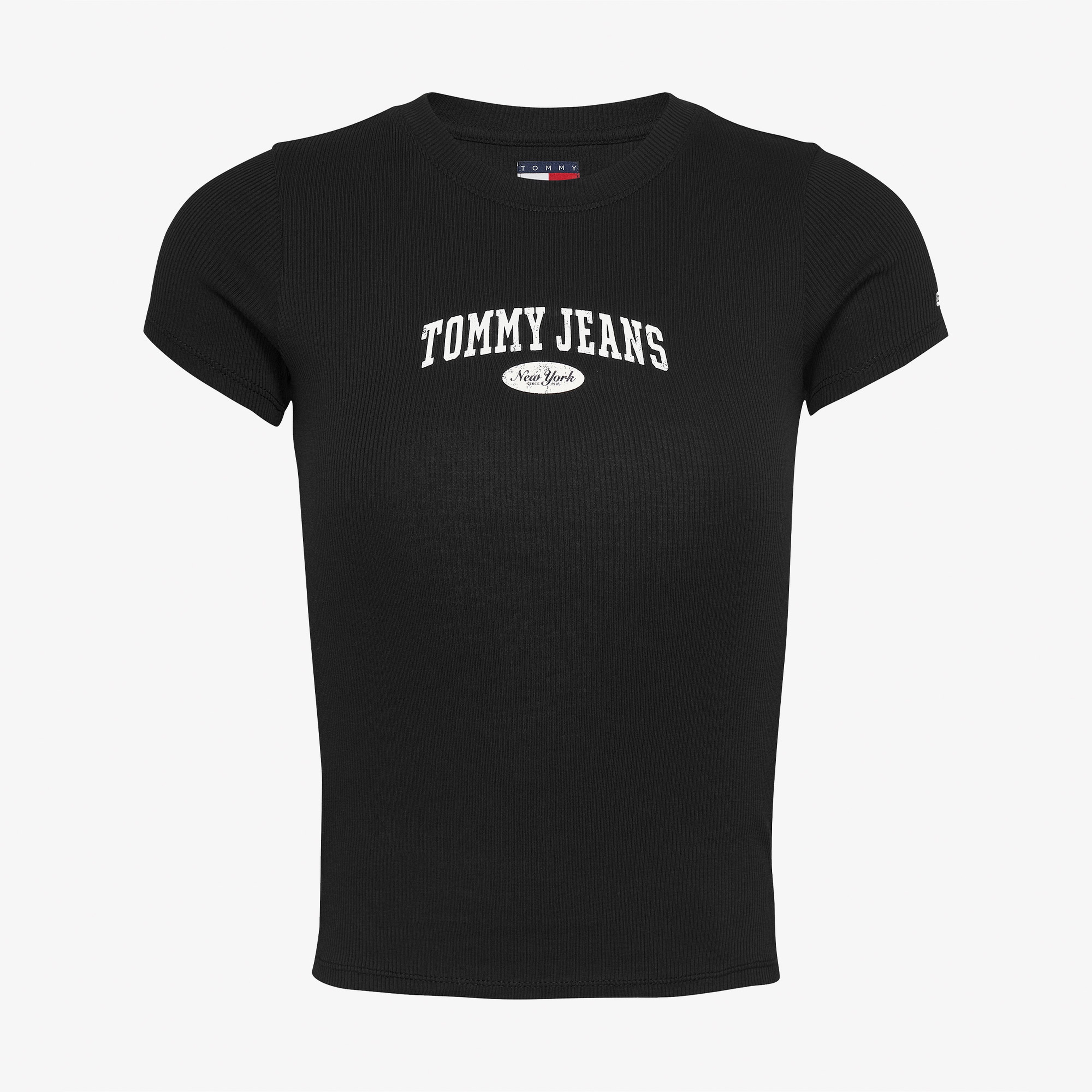 Tommy Jeans Slim Varsity Rib Ext Kadın Siyah T-Shirt