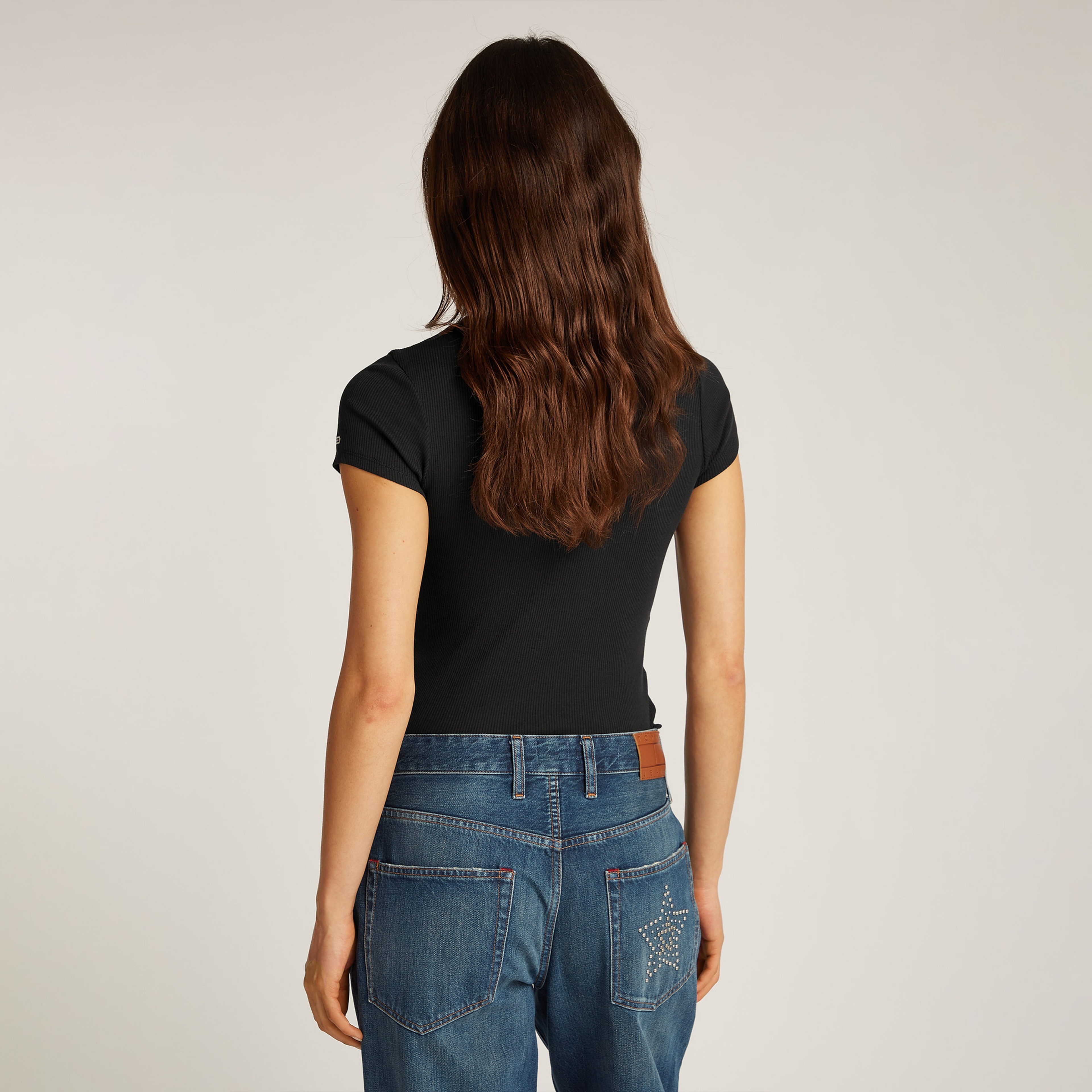 Tommy Jeans Slim Varsity Rib Ext Kadın Siyah T-Shirt