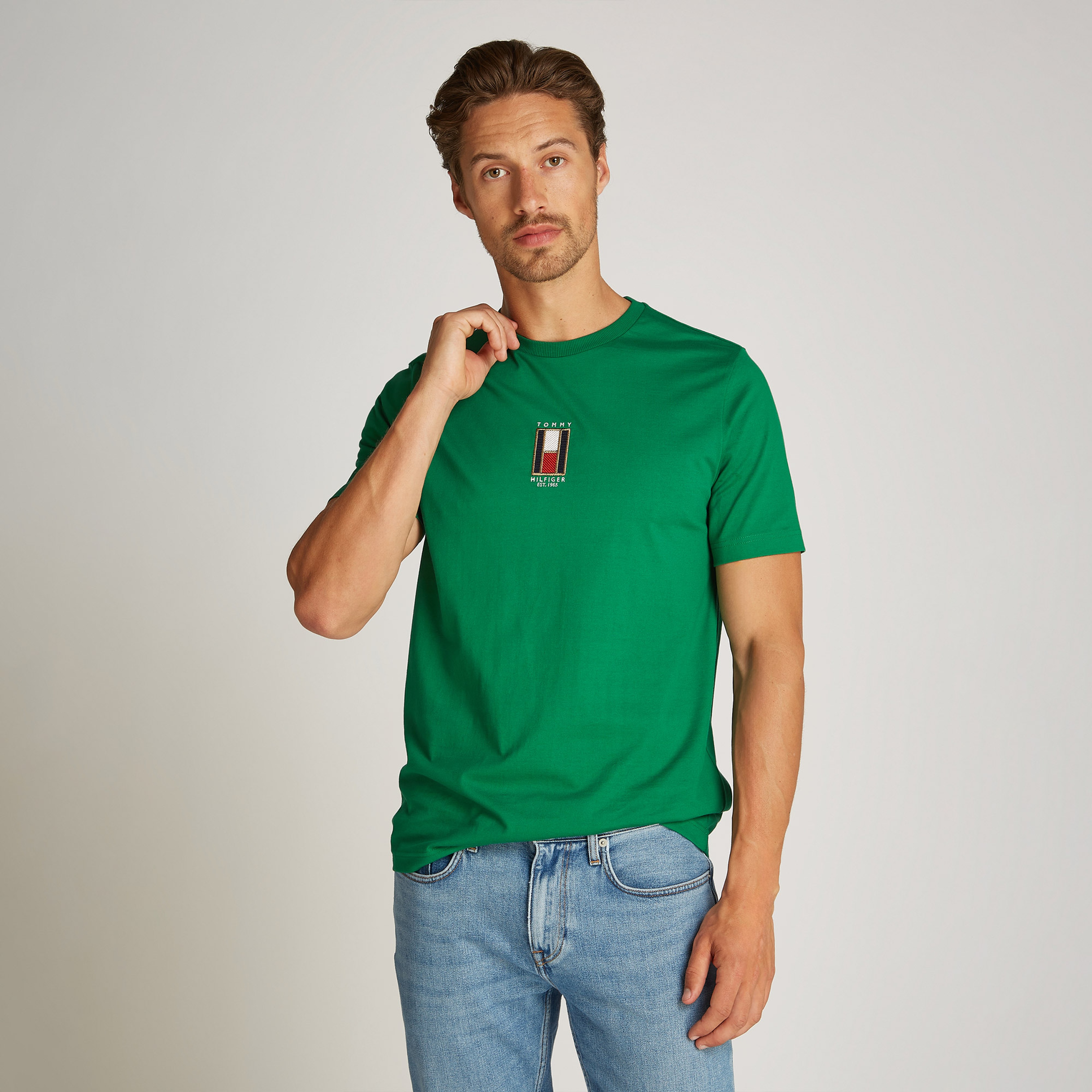 Tommy Hilfiger Vertical Flag Erkek Yeşil T-Shirt