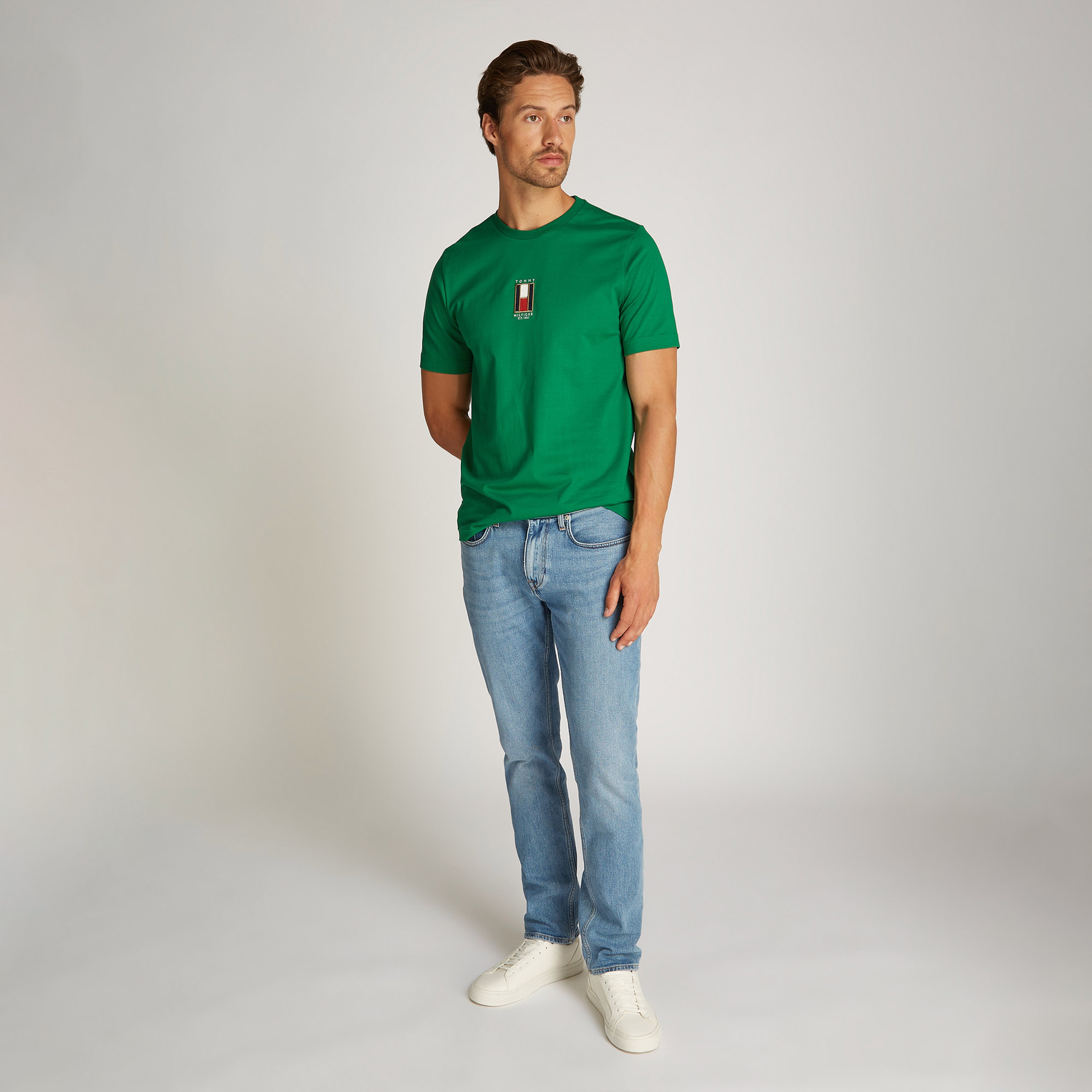 Tommy Hilfiger Vertical Flag Erkek Yeşil T-Shirt