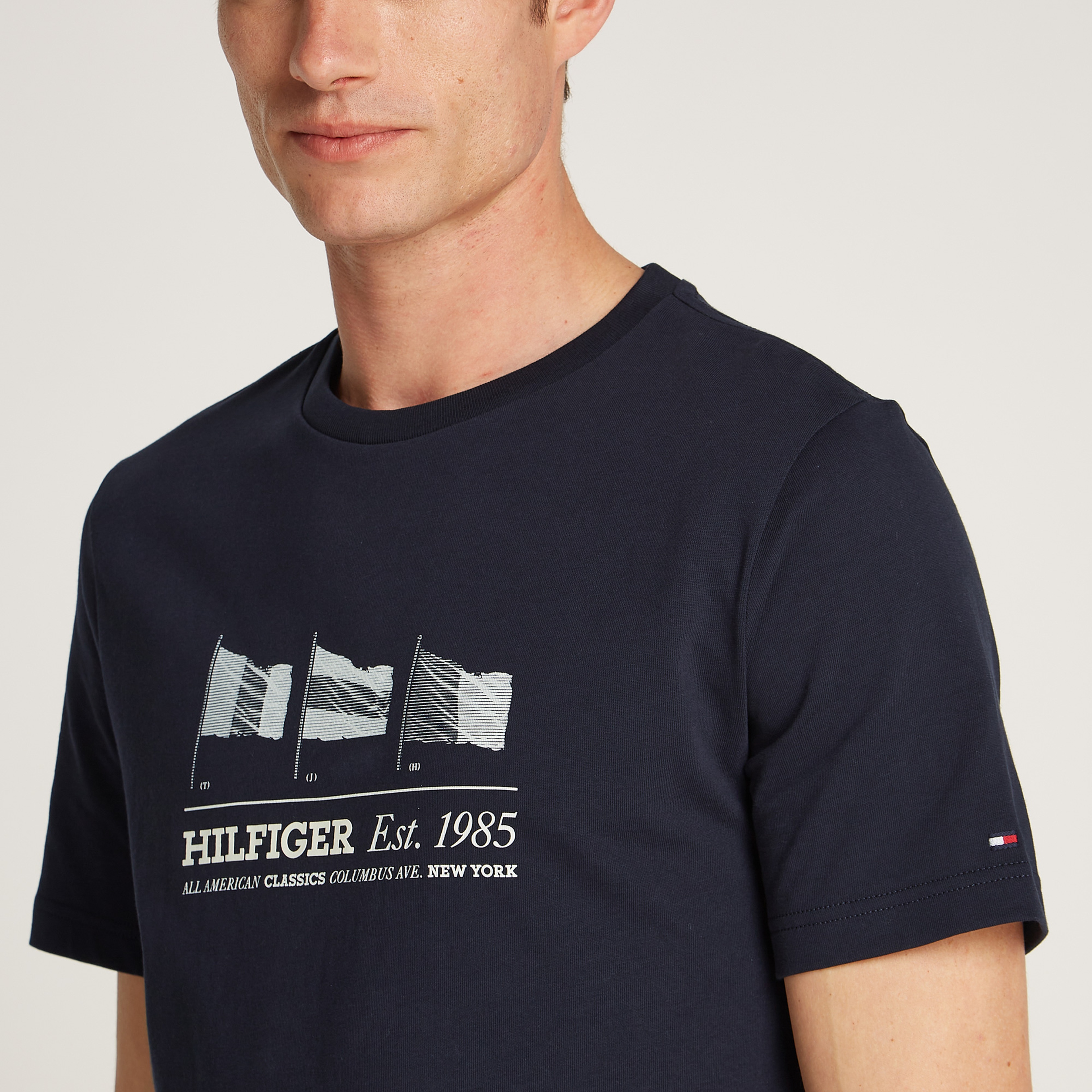 Tommy Hilfiger Flags Erkek Mavi T-Shirt