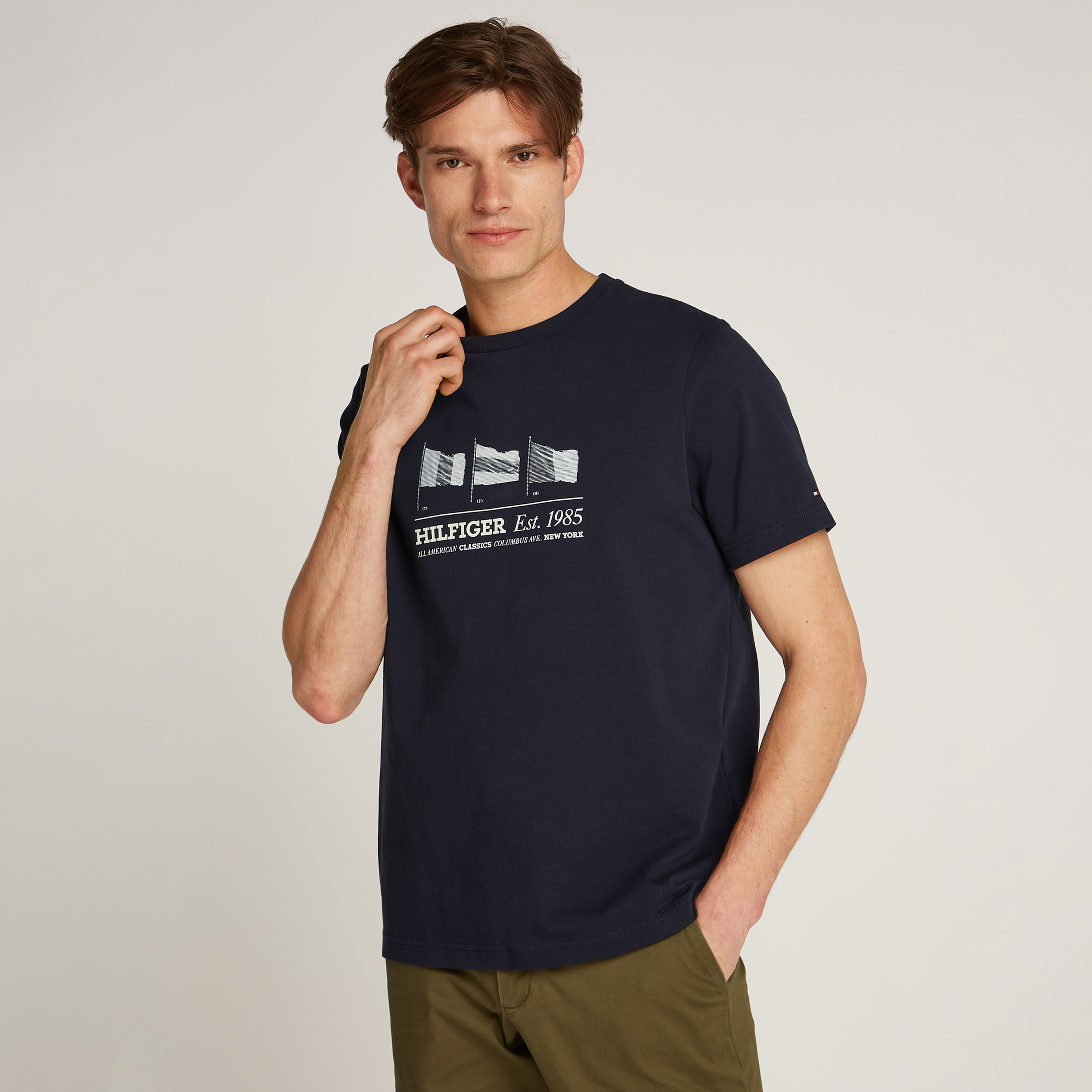 Tommy Hilfiger Flags Erkek Mavi T-Shirt