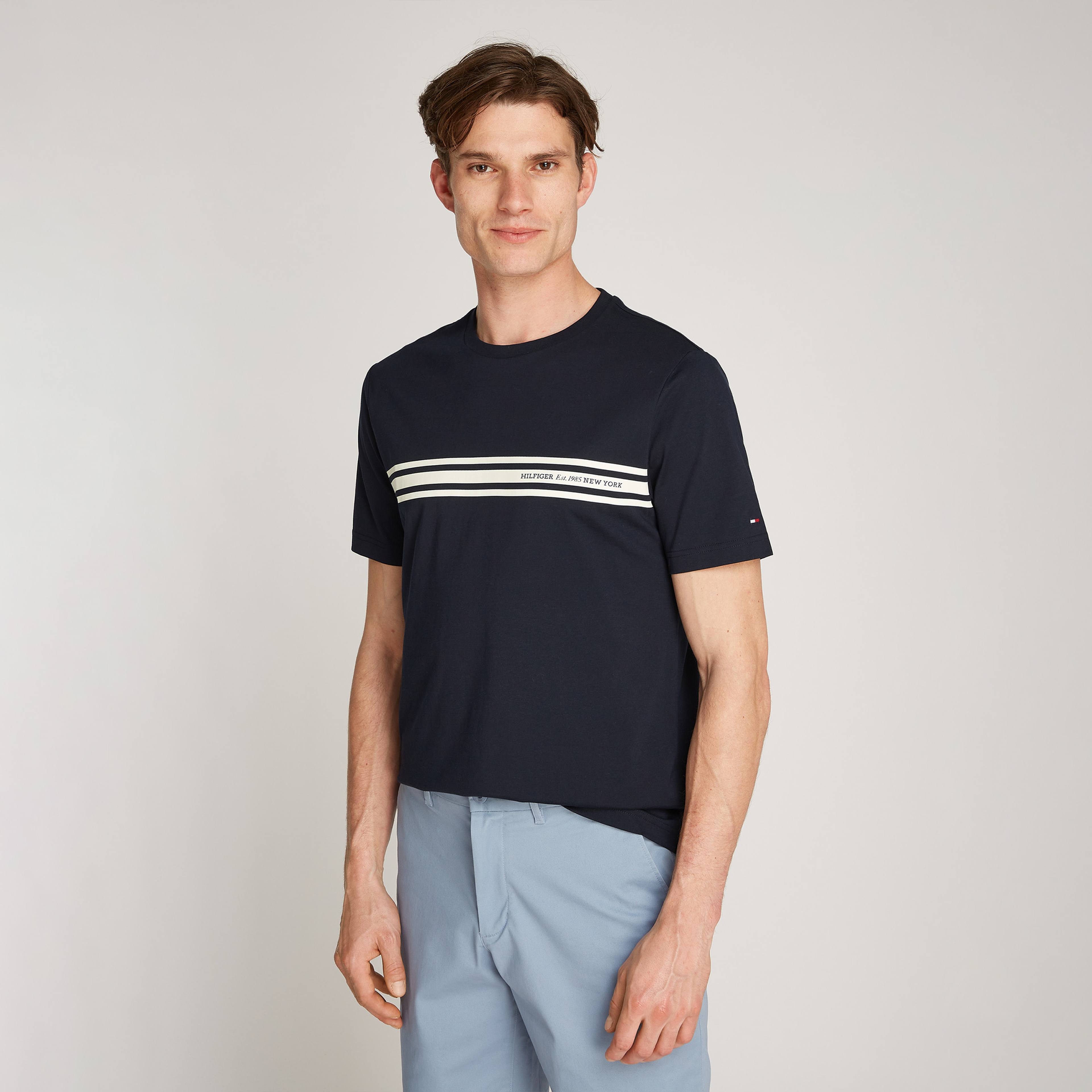 Tommy Hilfiger Central Chest Stripe Erkek Mavi T-Shirt