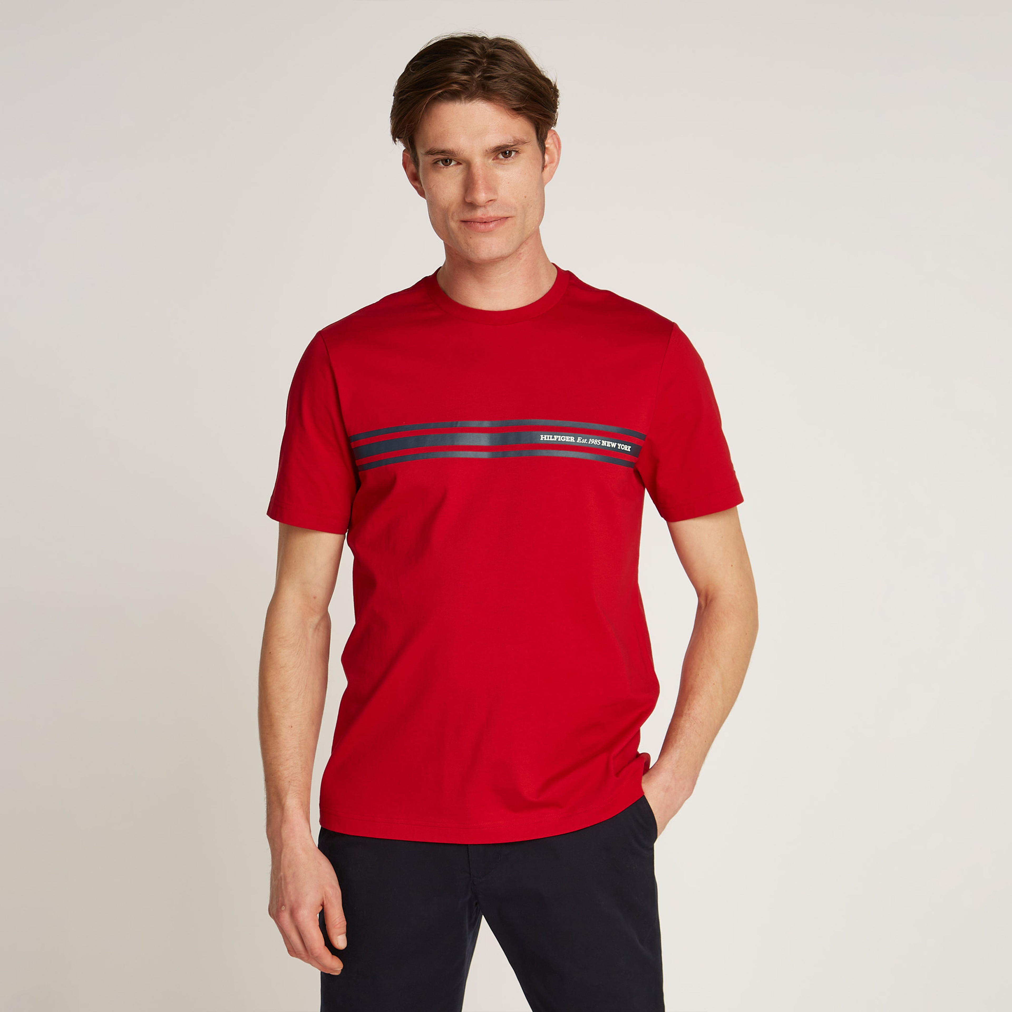 Tommy Hilfiger Central Chest Stripe Erkek Kırmızı T-Shirt
