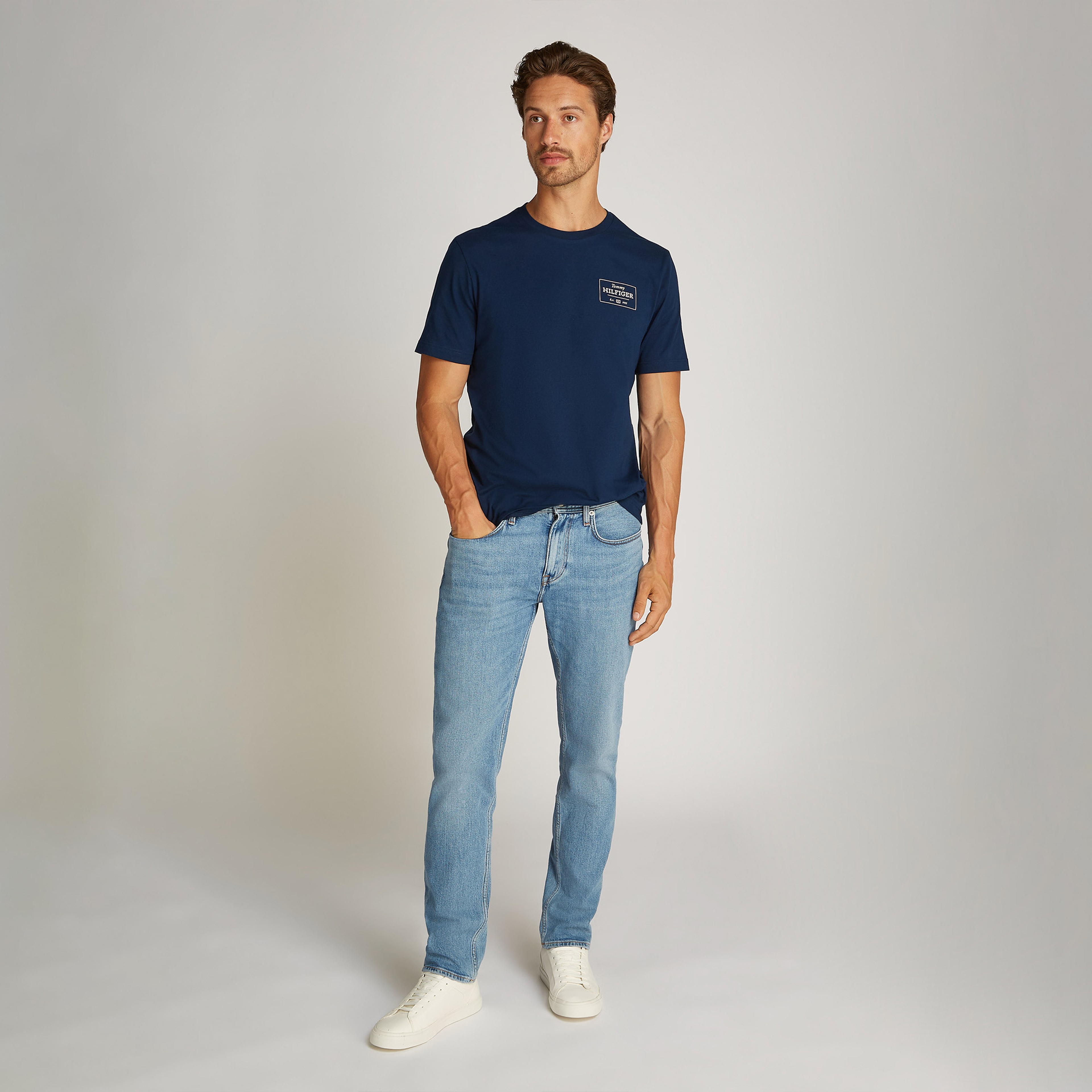 Tommy Hilfiger Monotype Printed Label Erkek Mavi T-Shirt