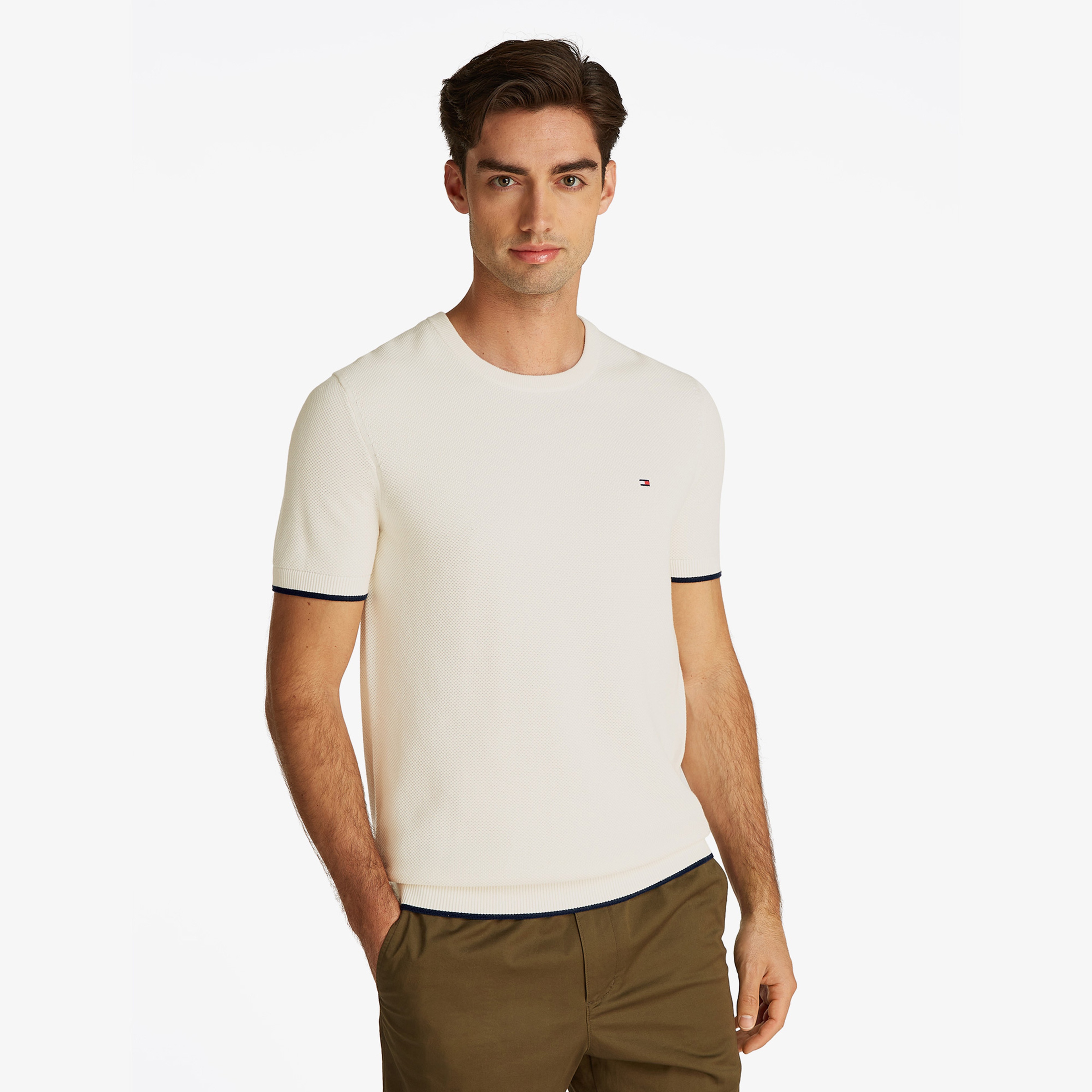Tommy Hilfiger Tipped Structure Knitted Erkek Beyaz T-Shirt