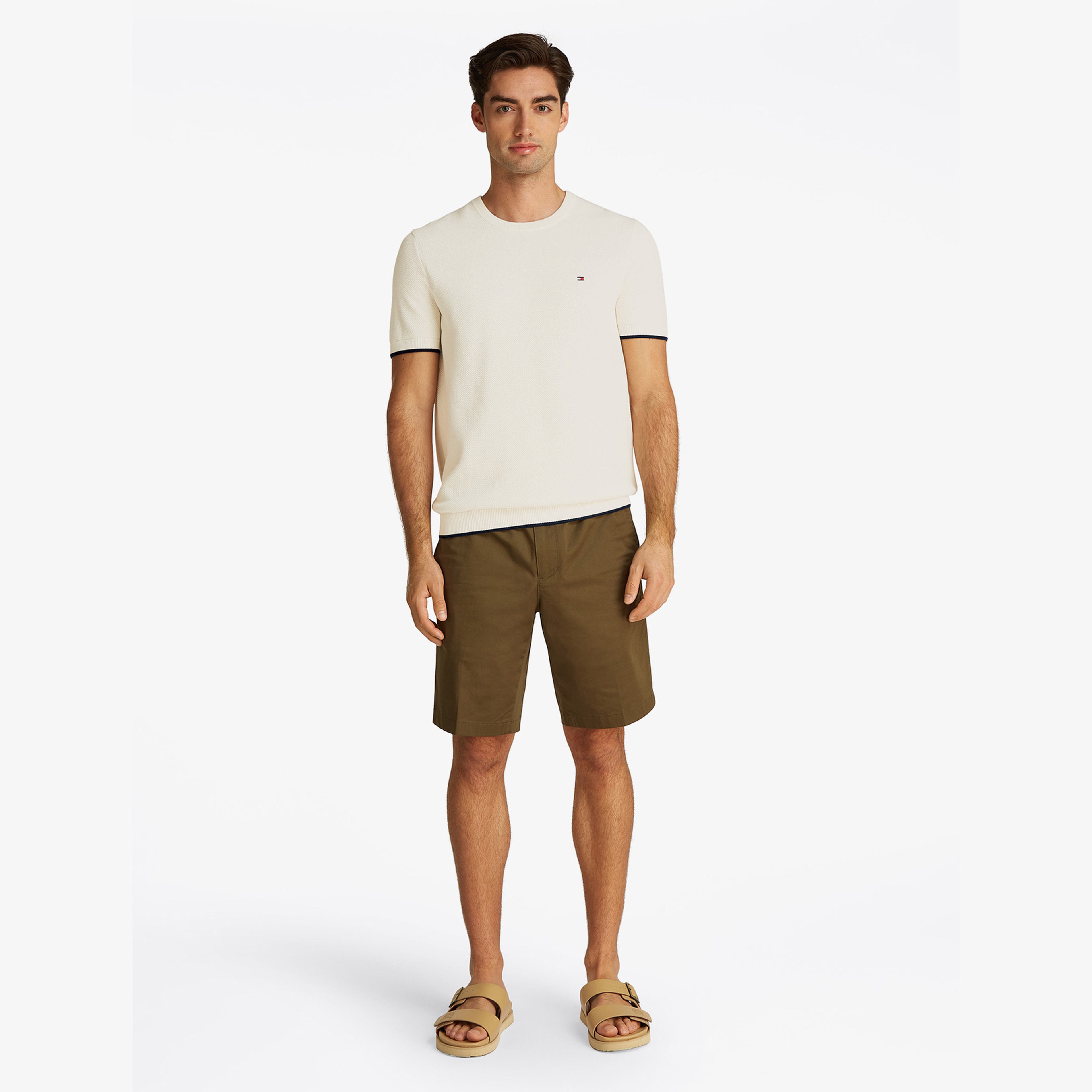 Tommy Hilfiger Tipped Structure Knitted Erkek Beyaz T-Shirt