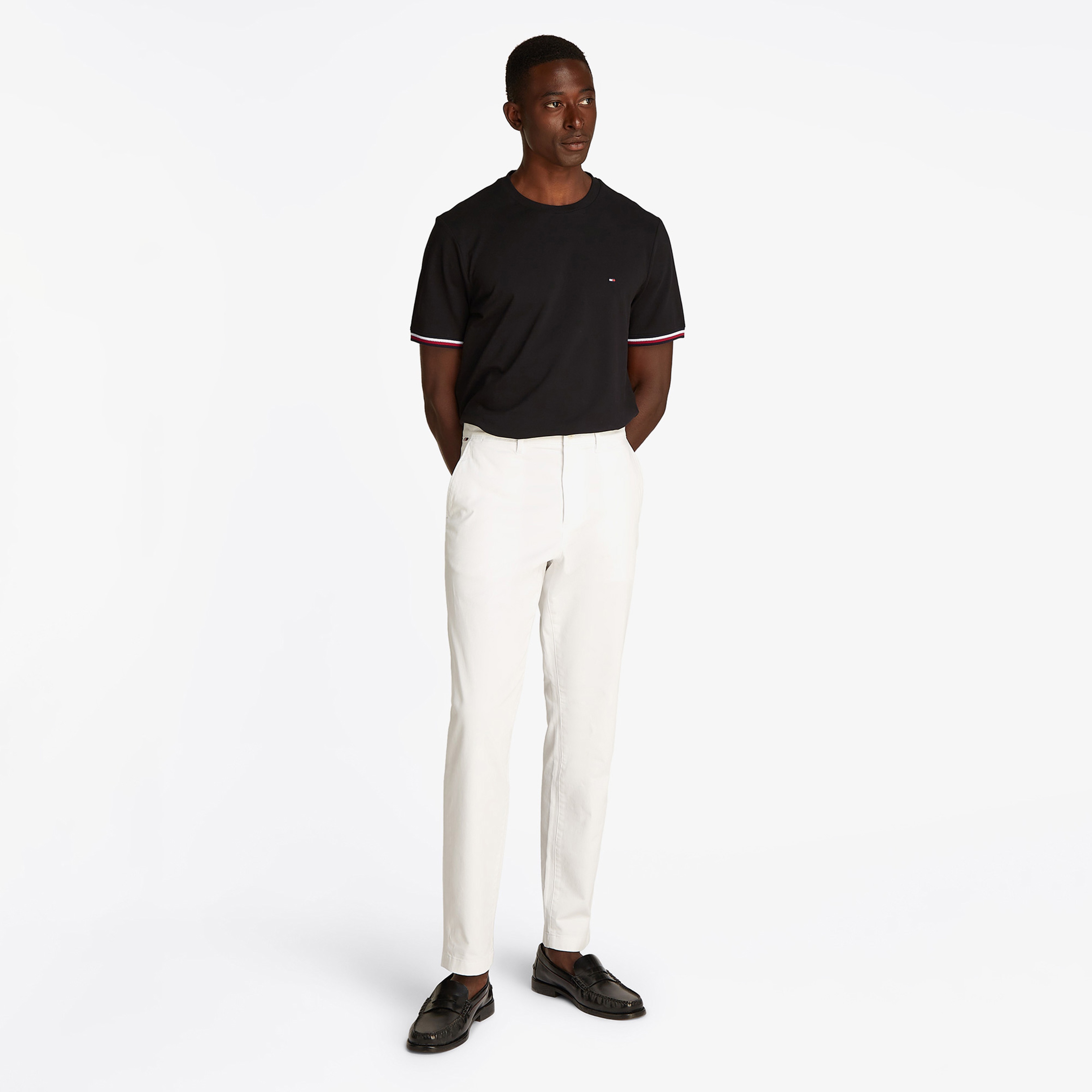 Tommy Hilfiger Global Stripe Cuff Erkek Siyah T-Shirt