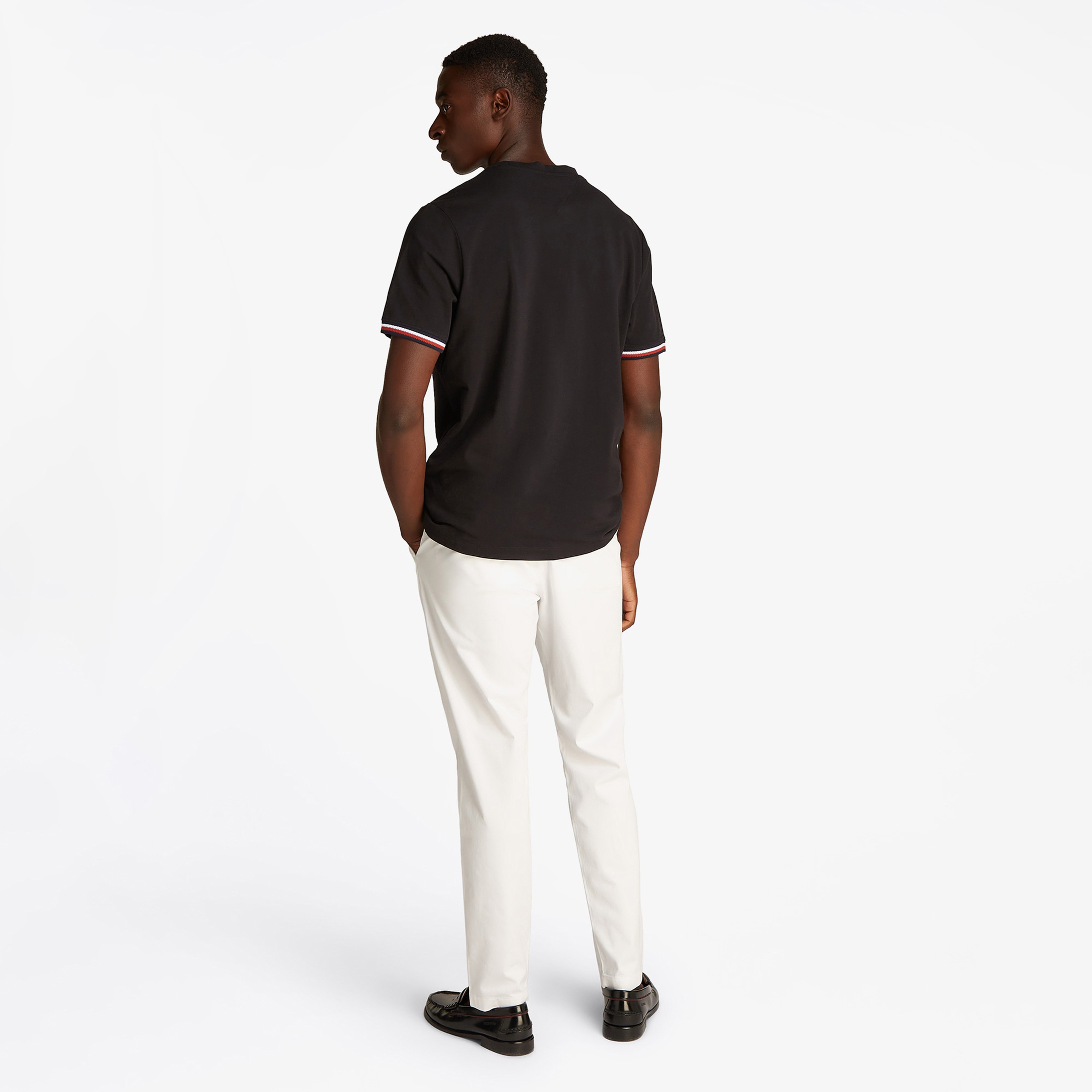 Tommy Hilfiger Global Stripe Cuff Erkek Siyah T-Shirt