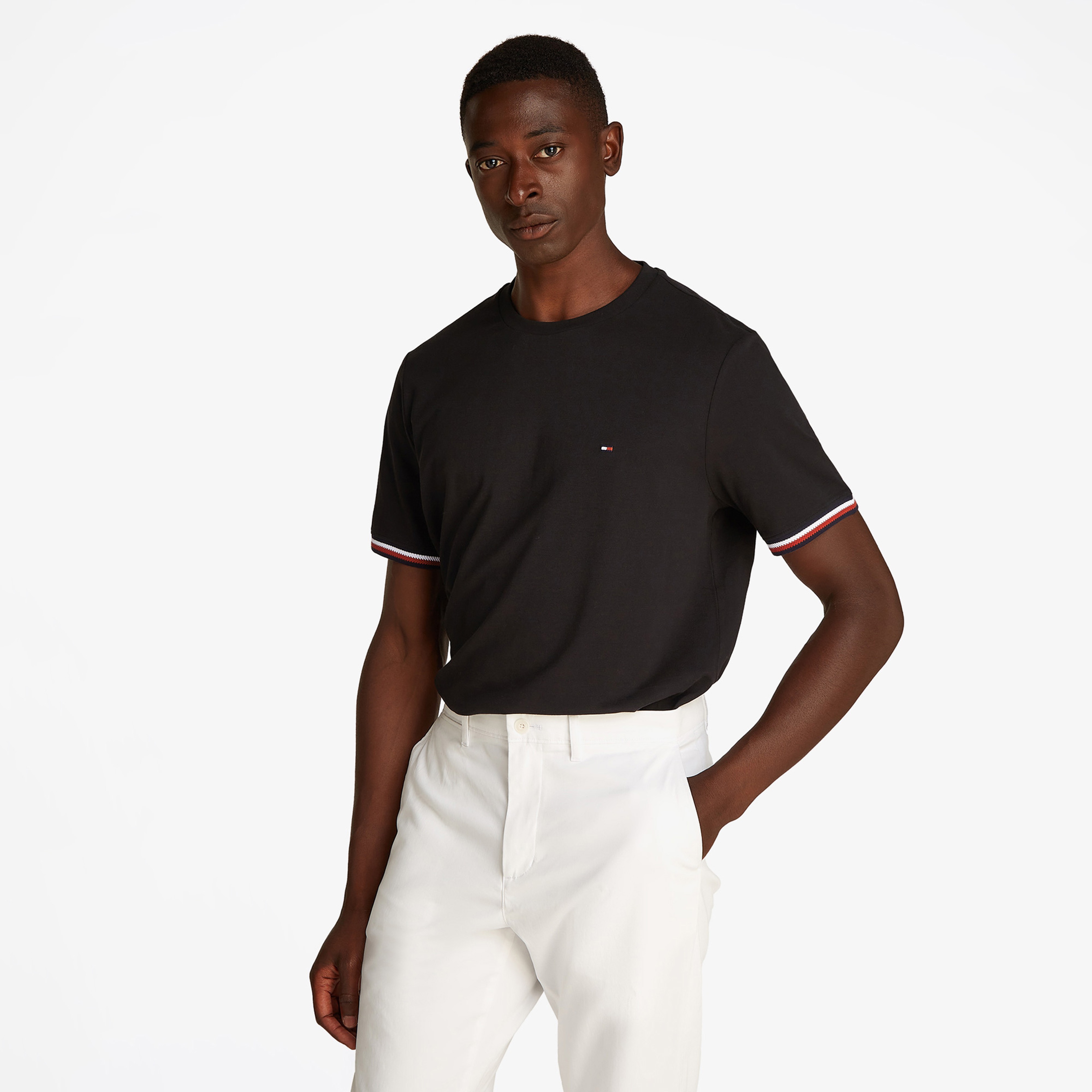 Tommy Hilfiger Global Stripe Cuff Erkek Siyah T-Shirt