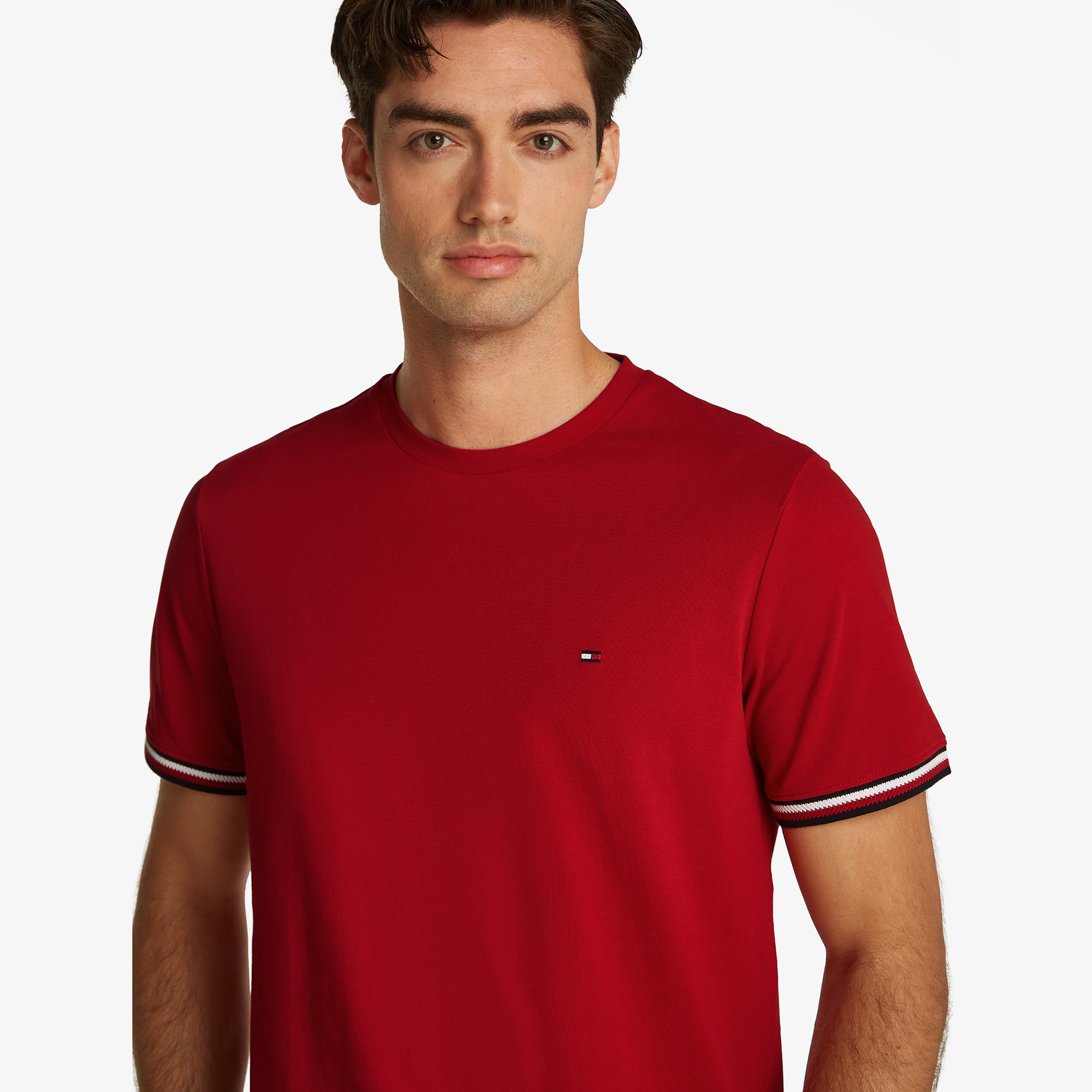 Tommy Hilfiger Global Stripe Cuff Erkek Kırmızı T-Shirt