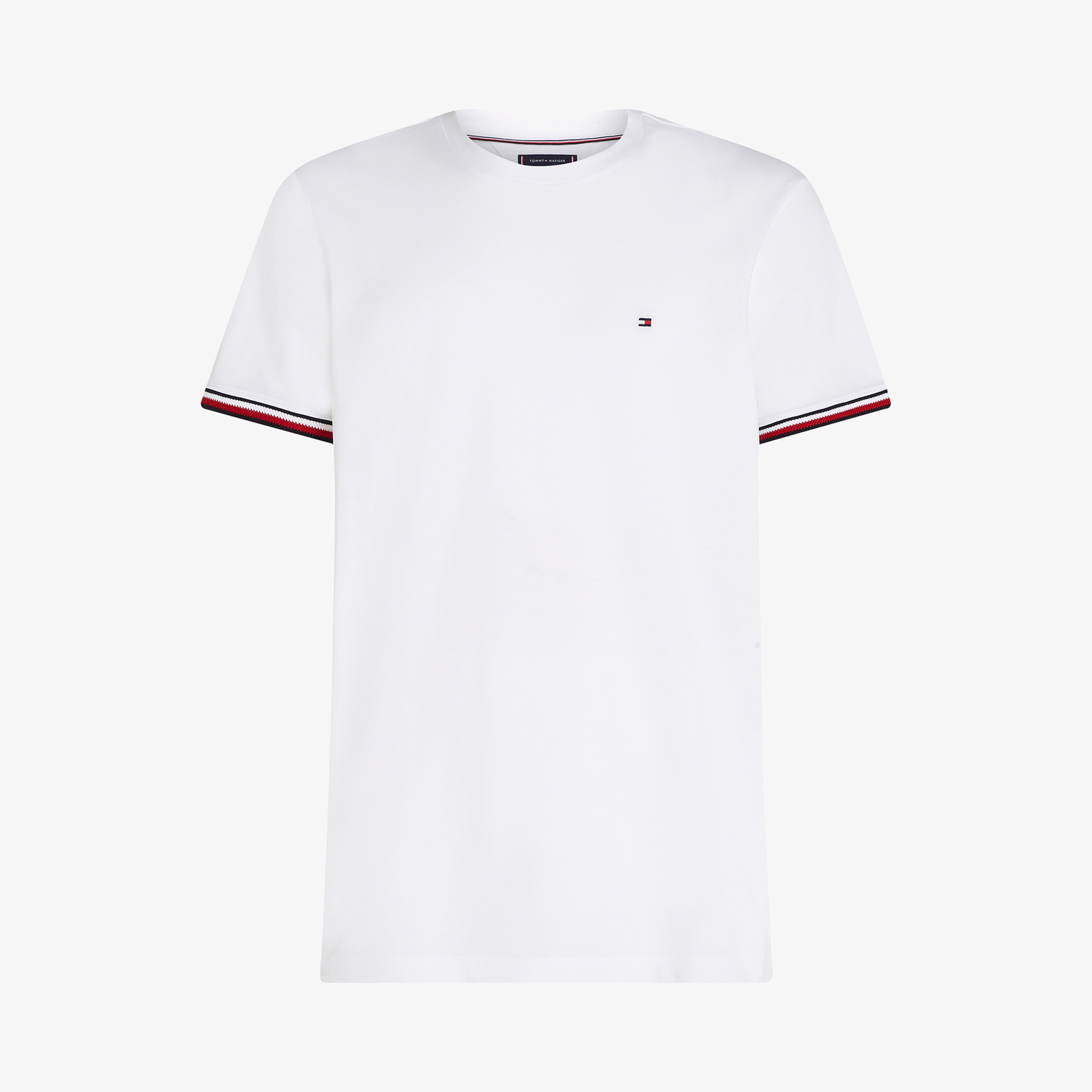 Tommy Hilfiger Global Stripe Cuff Erkek Beyaz T-Shirt