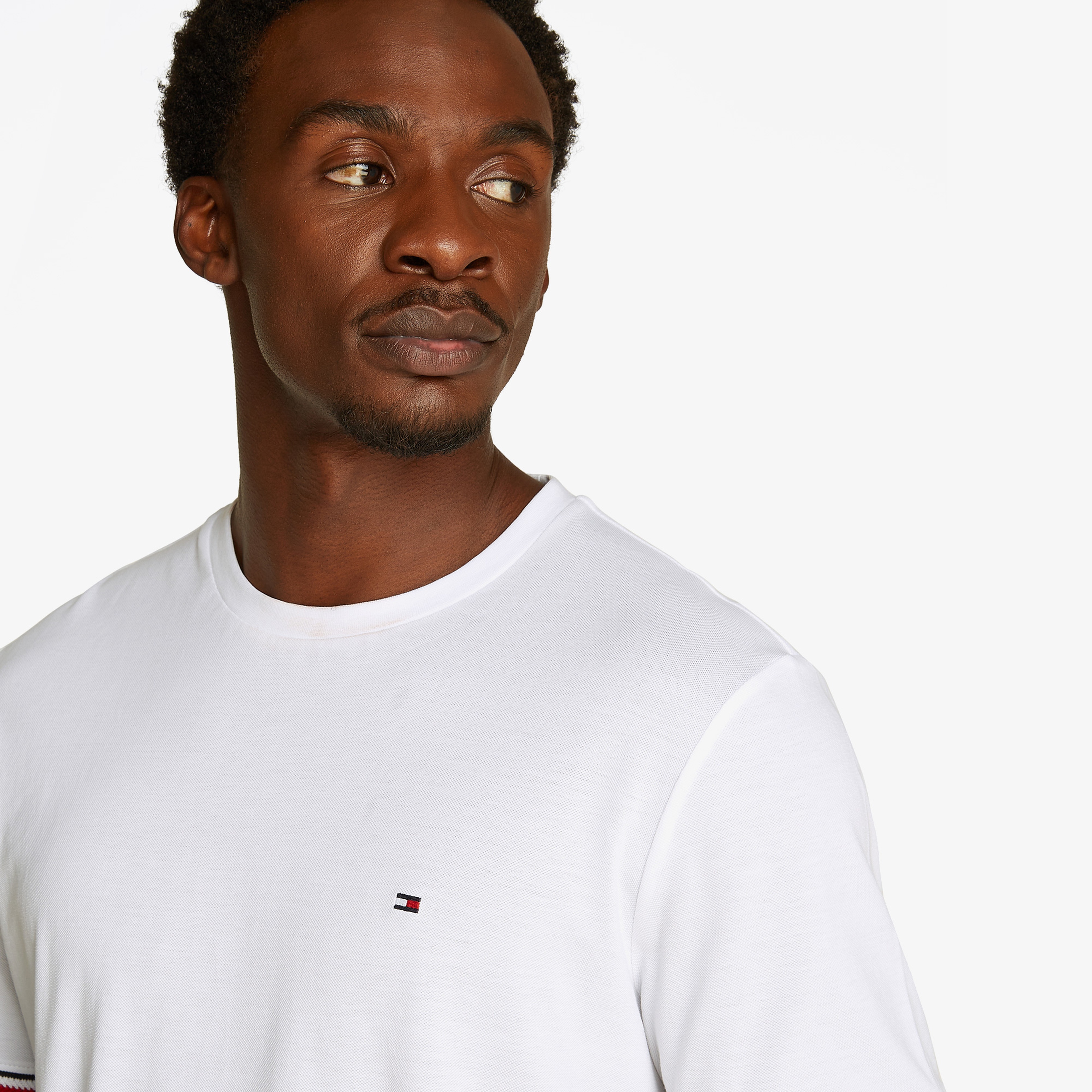 Tommy Hilfiger Global Stripe Cuff Erkek Beyaz T-Shirt