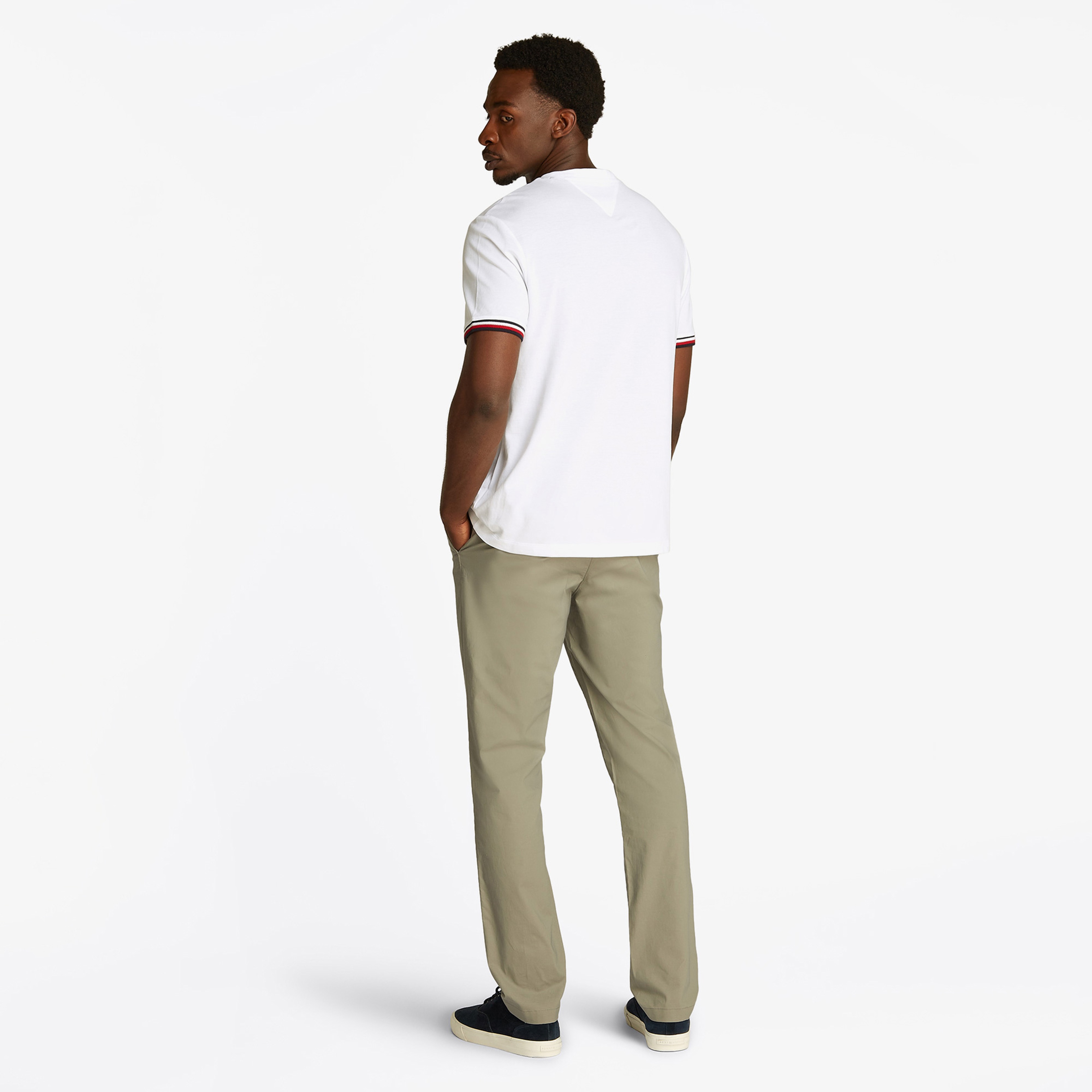 Tommy Hilfiger Global Stripe Cuff Erkek Beyaz T-Shirt