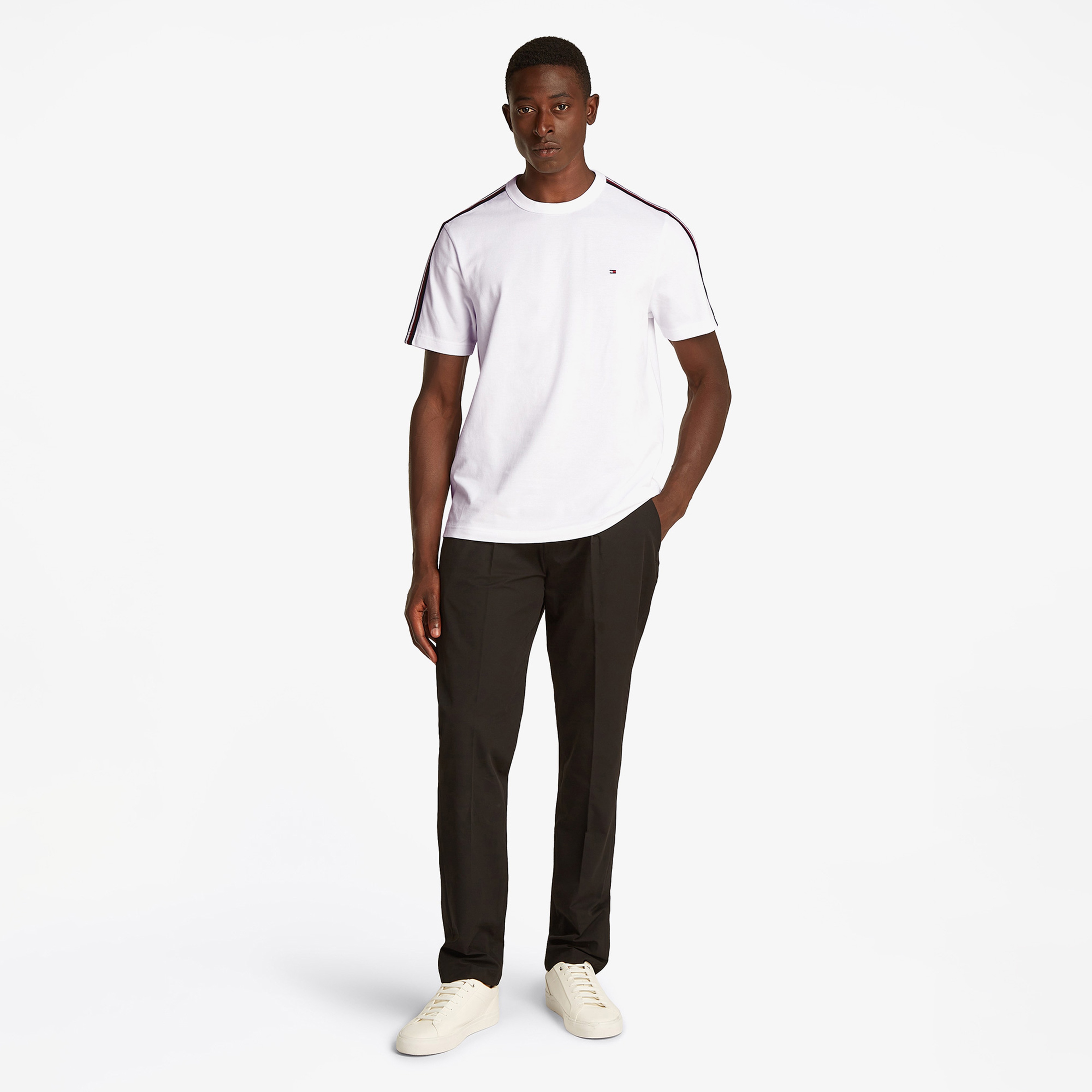 Tommy Hilfiger Global Stripe Tape Erkek Beyaz T-Shirt