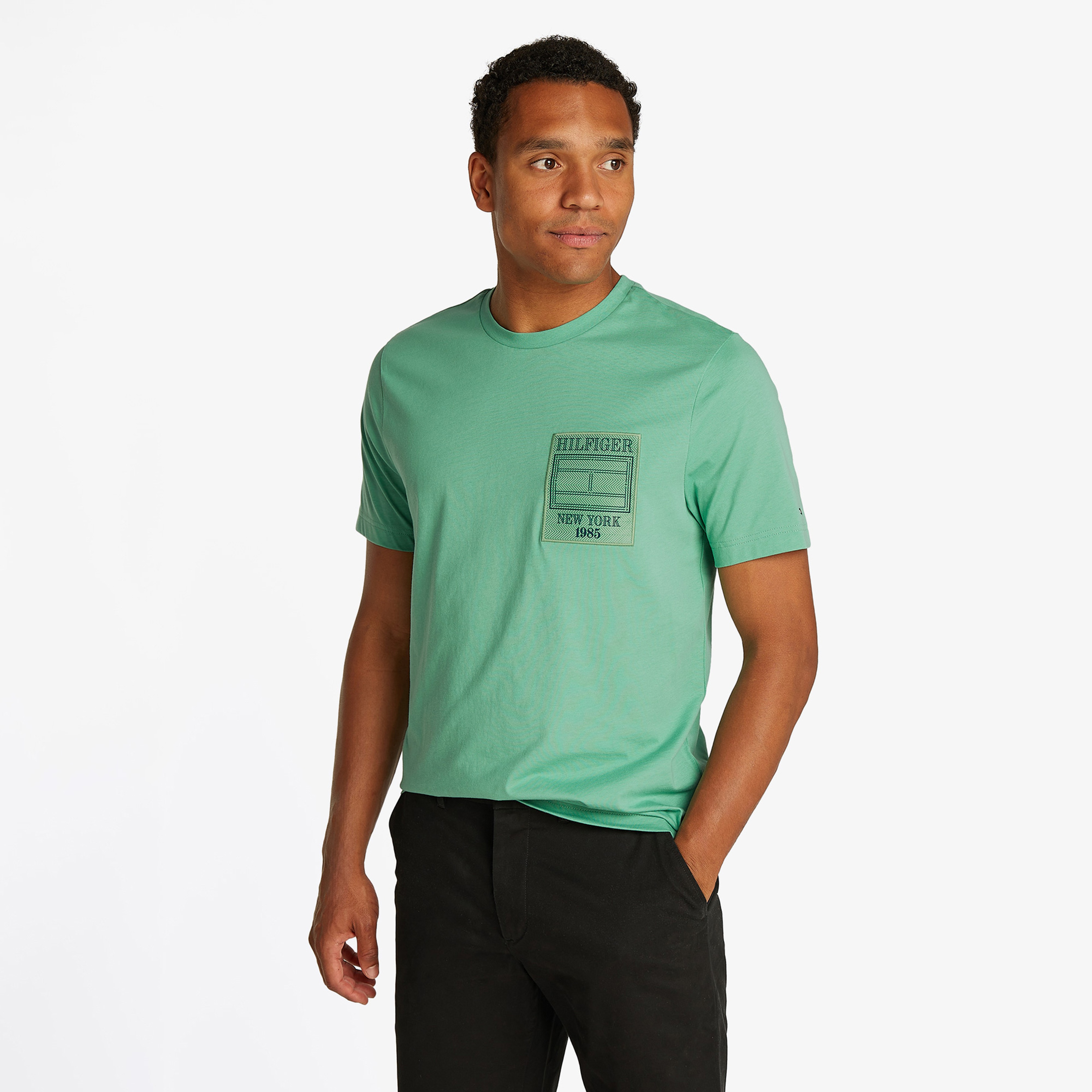 Tommy Hilfiger Outline Flag Erkek Yeşil T-Shirt