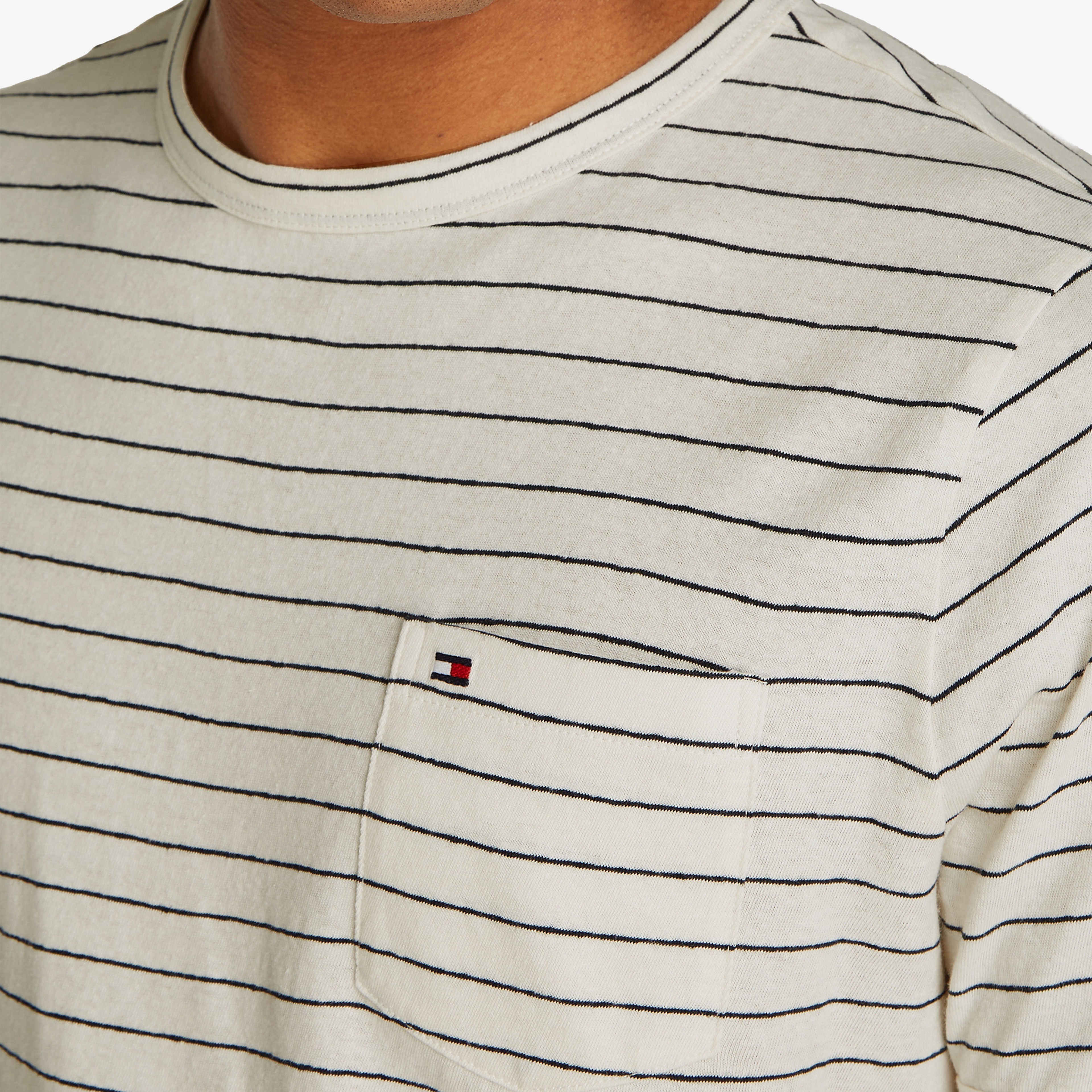 Tommy Hilfiger Cotton Linen Stripe Erkek Beyaz T-Shirt