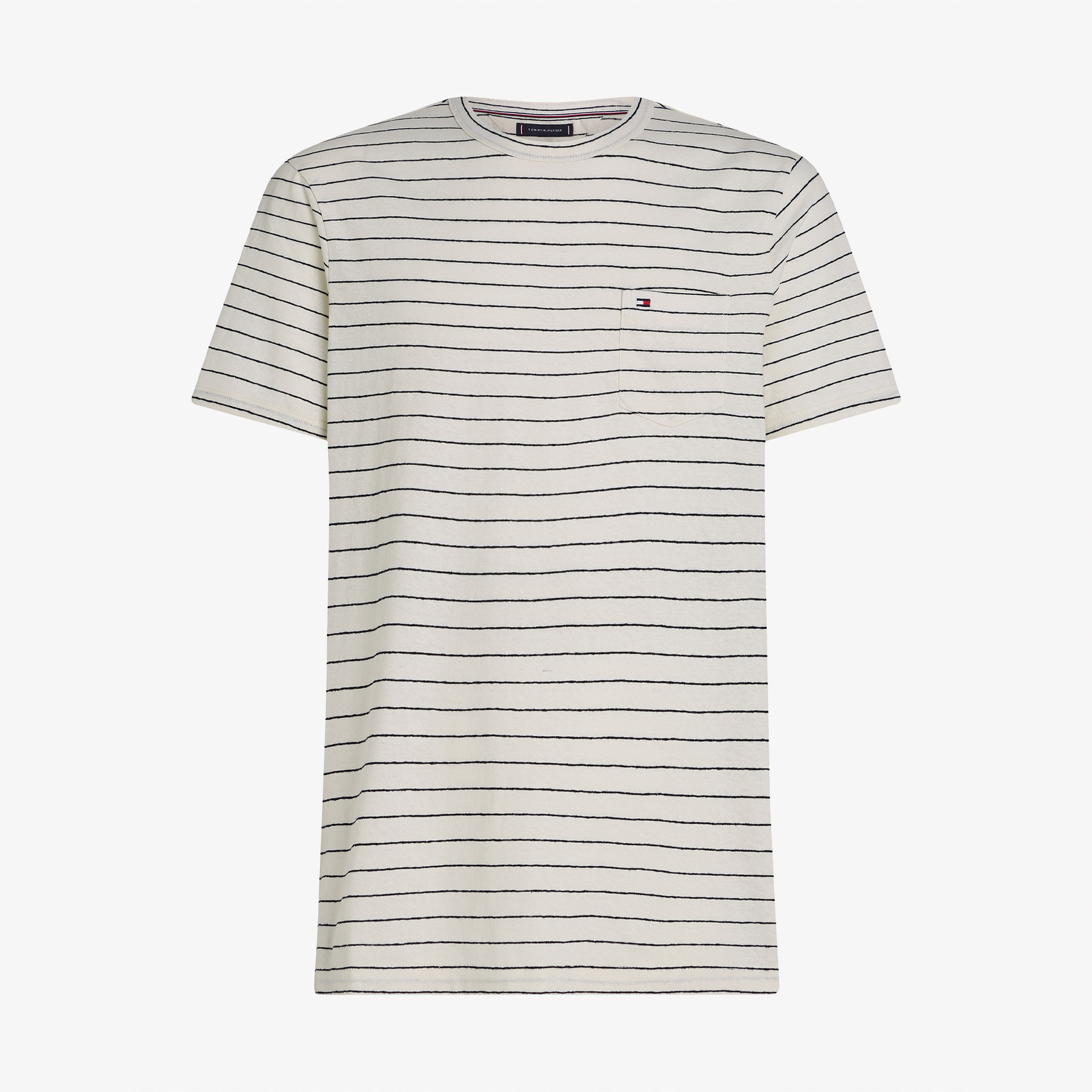 Tommy Hilfiger Cotton Linen Stripe Erkek Beyaz T-Shirt
